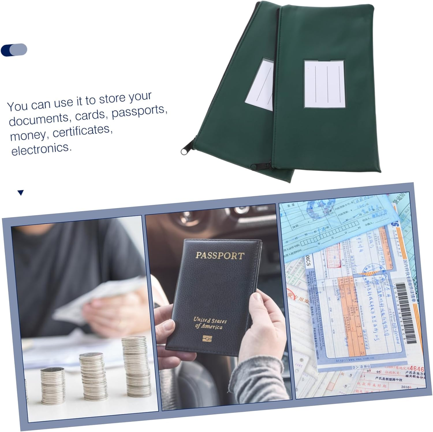 VILLFUL 2Pcs Bill Bag Stationery Bag Zipper Pu File Organizer for Documents Multi-Use Pouch image number 4