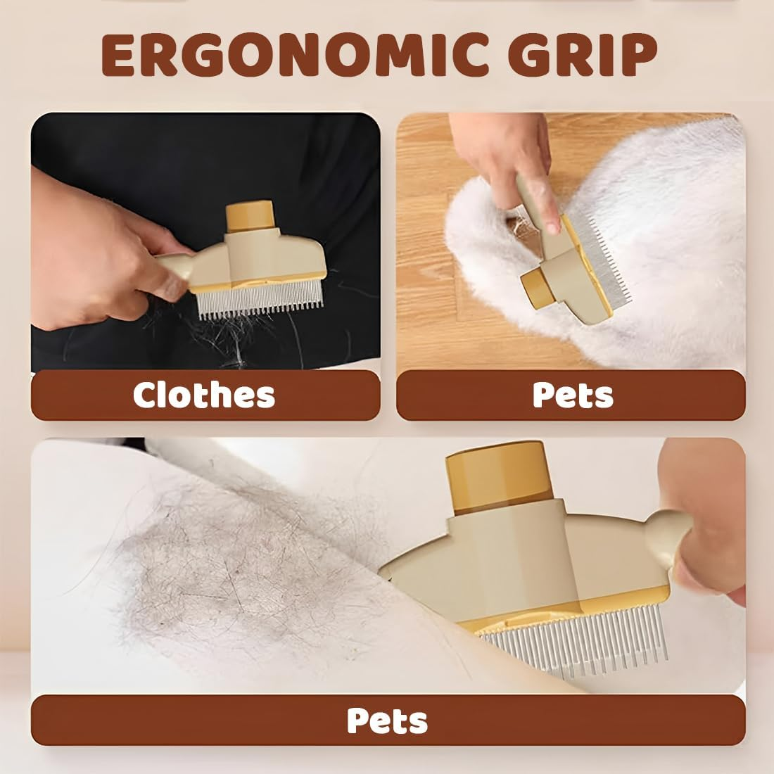 JYNVO Fellblitz Brush Set Self-Cleaning (2 Brushes + Fur Glove) for Dogs and Cats - Flea Comb, Massage Brush for Long and Short Hair (Green & Yellow) image number 4