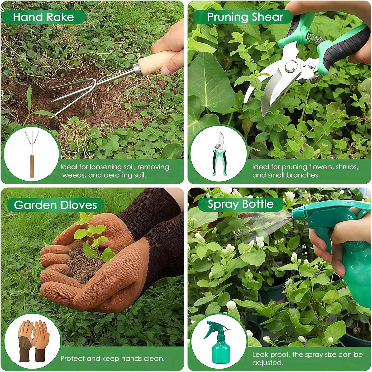 Springup 10 PCS Gardening Tools Heavy Duty Garden Tools Kit Hand Held Tool Set with Durable Organizer Tote Bag, Stainless Steel Rust Proof, Gardening Gifts for Women image number 5