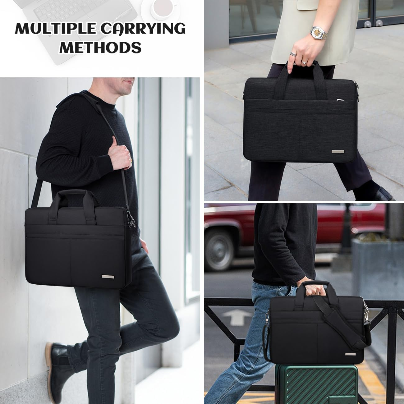 FALAZAR Laptop Bag 15.6 Inch for Men Women Laptop Carrying Case Business Briefcase Waterproof Computer Messenger Bag Office Work Shoulder Bag with Shoulder Strap, Black Grey Blue Pink