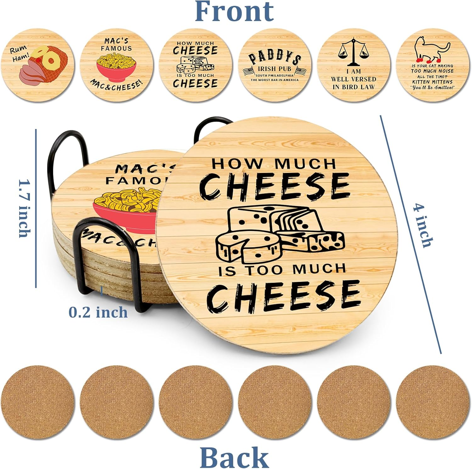 6 PCS with Coaster Holder Cork Coasters for Drinks,Always Sunny in Philadelphia TV Show Merchandise,Always Sunny in Philadelphia TV Themed Coaster Gifts for Fans