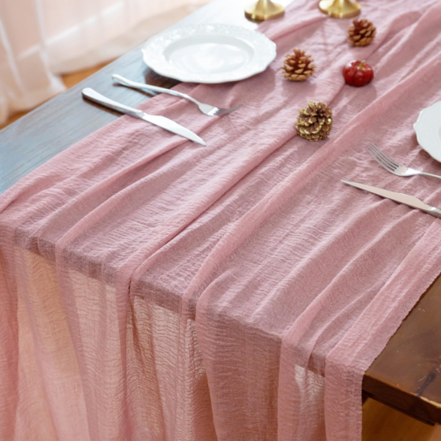 Terracotta Table Runner Christmas Cheesecloth Gauze 10 FT Rustic Burnt Orange Cheese Cloth for Wedding Baby Bridal Shower Friendsgiving Party Sheer Winter Home Decorations (Terracotta, 1 Pack) image number 7