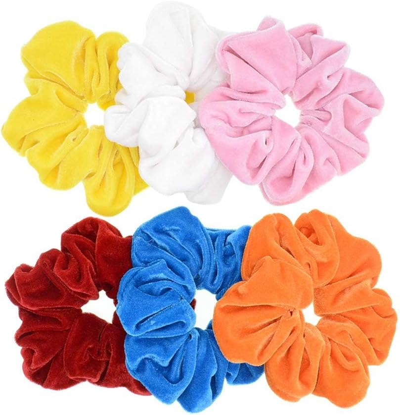 Pack of 6 Large Women Hair Bobbles Velvet Hair Scrunchies Rubber Bands Colourful Elastic Hair Bands for Girls Women Hair Accessories (White, Yellow, Red, Pink, Orange and Blue)