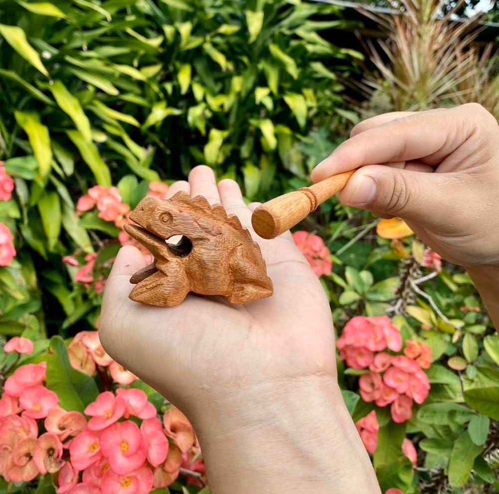 Brown Thai Percussion Instruments Wooden Frog 3 Pcs Set of 4 Inch Frog, 3 Inch Frog, 2.25 Inch Frog, Wooden Frog Musical Instrument Home Decor (Brown Color)