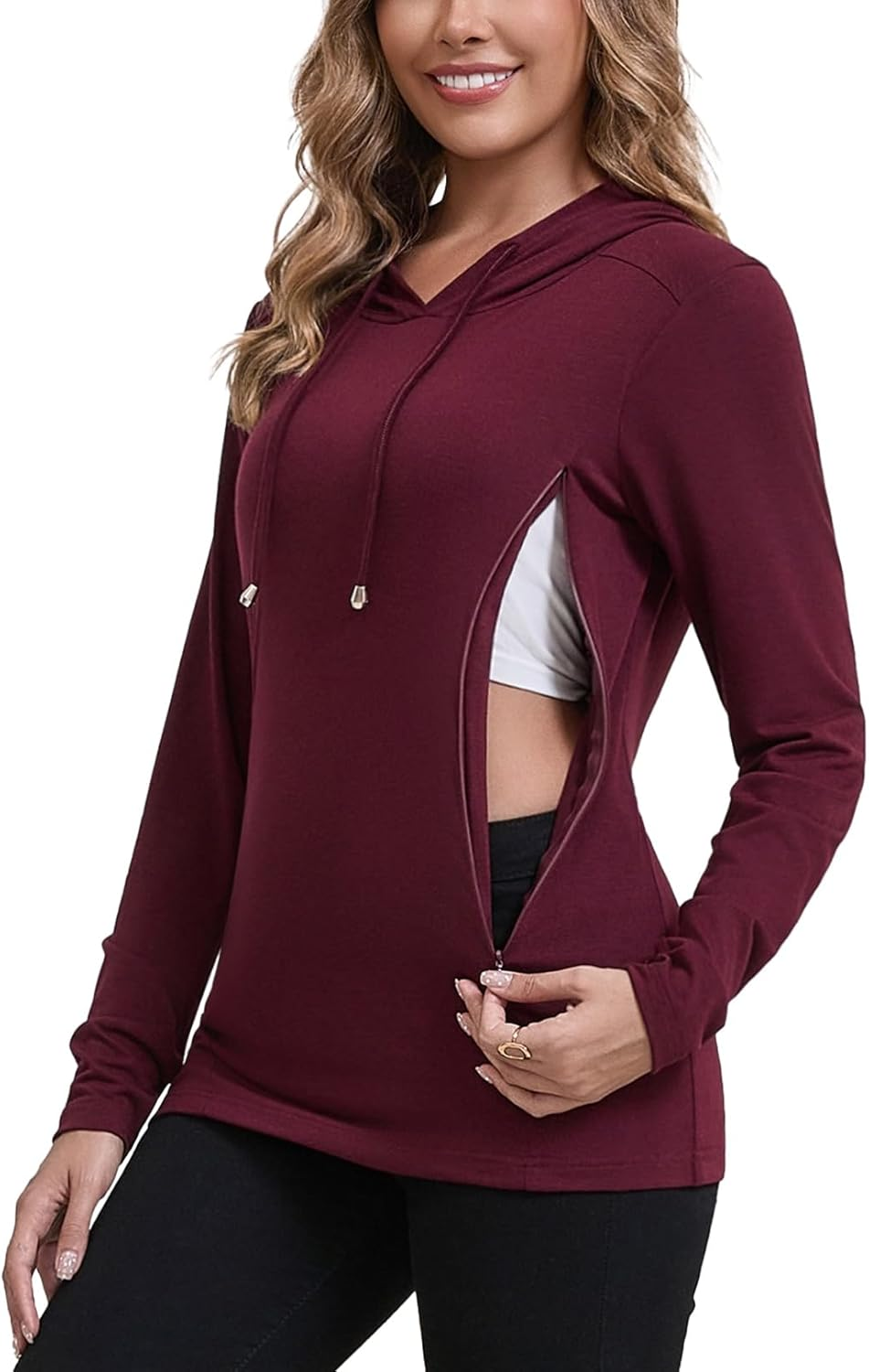 GINKANA Women Nursing Tops for Breastfeeding with Hidden Zipper Long Sleeve Hoodie Causal Sweatshirts Breast Pumping Shirts