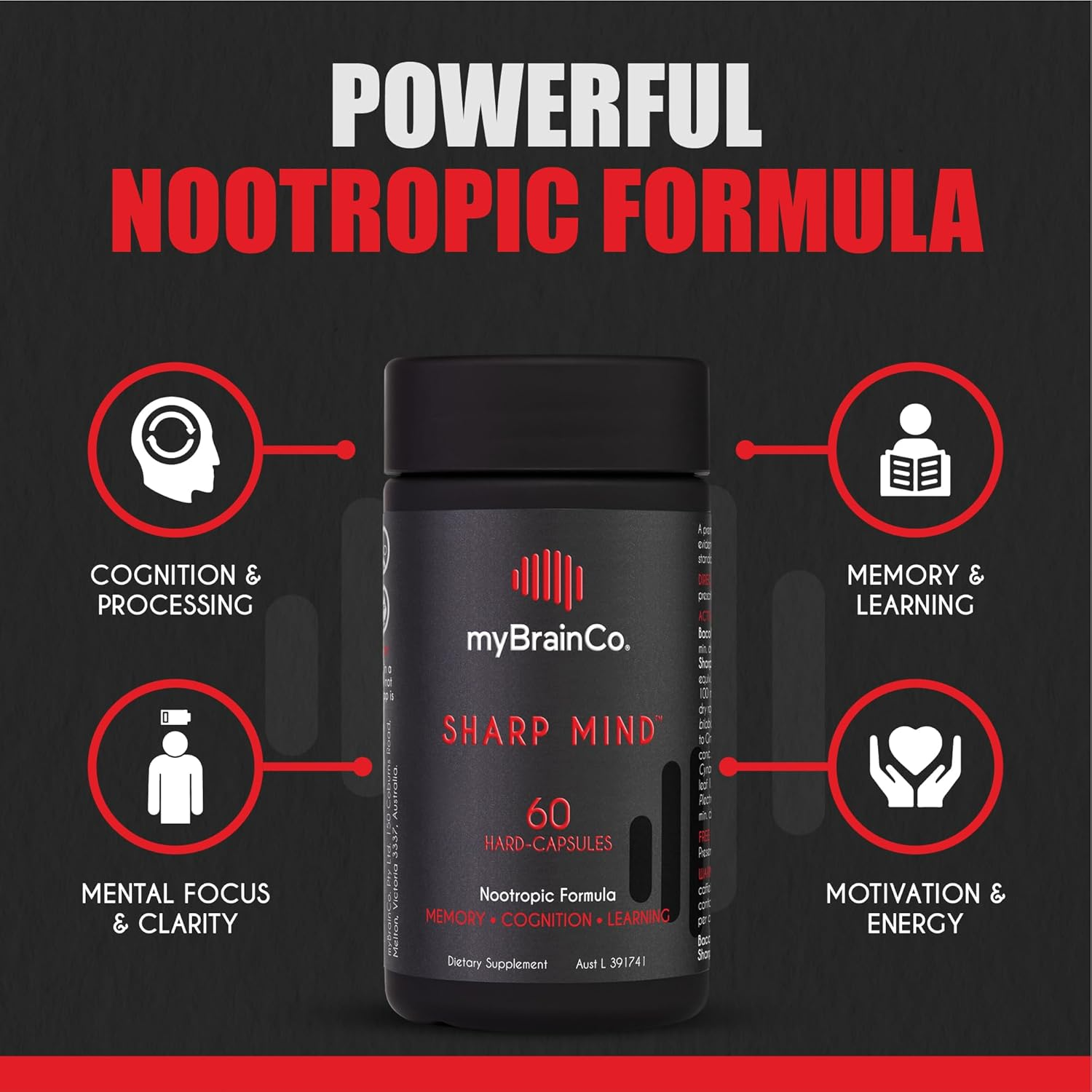 Mybrainco. Sharp Mind - Nootropic Brain Supplements for Memory and Focus - Adaptogenic Herbs & Nootropics to Support Brain Health & Concentration - Rhodiola, Gingko Biloba, Phosphatidylserine and More (60 Vege-Capsules) image number 3