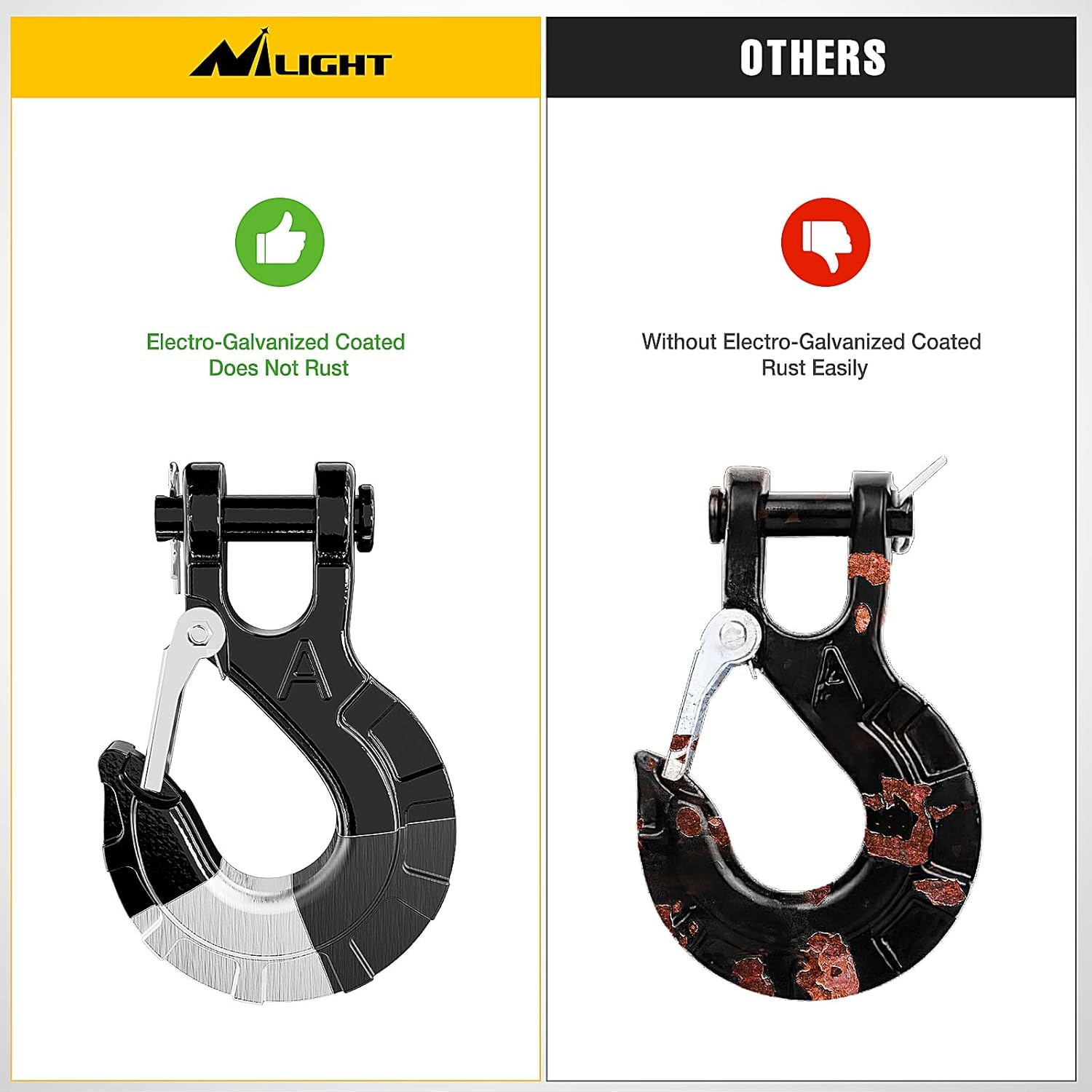 Nilight Forged Steel Winch Hook 3/8" Grade 70 Safety Latch Winch Cable Hook Stopper & Clevis Slip Hook Sets, Included Allen Wrench,Max 35,000 Lbs,2 Years Warranty, Black image number 3