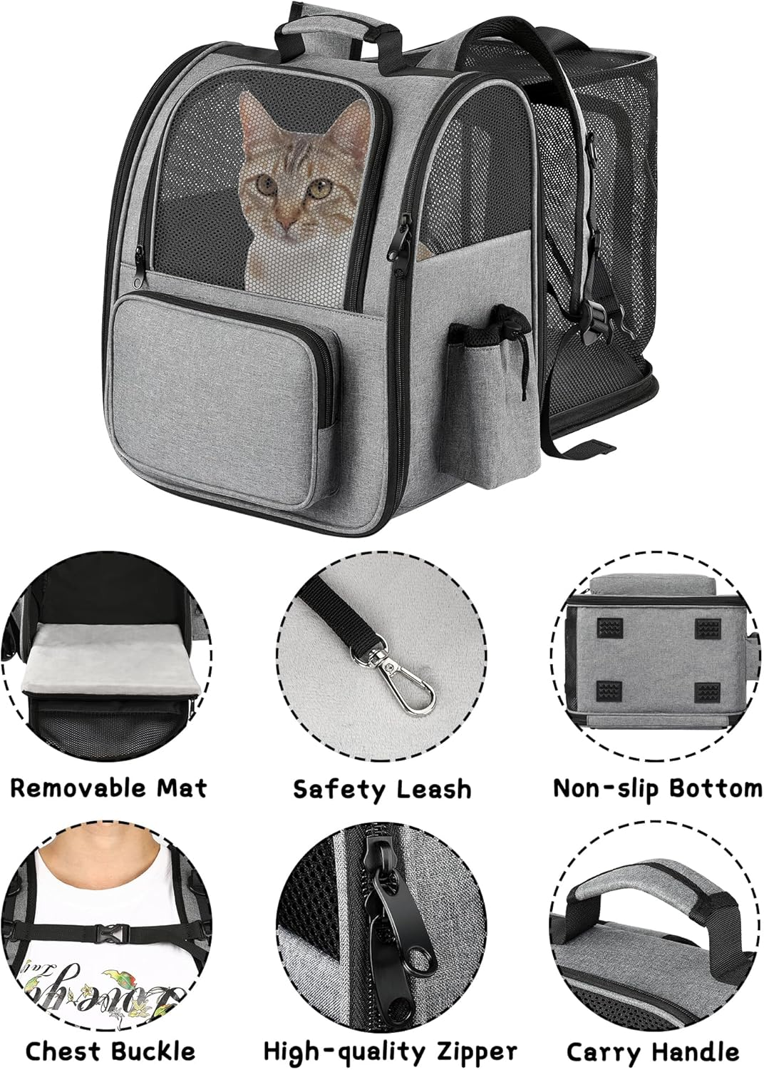Cat Backpack Carrier, Expandable Pet Carrier Backpack Foldable Designed for Travel Airline-Approved,Breathable Mesh Dog Carrier Backpack for Small Cats Dogs Car,Outdoor,Hiking,Camping image number 2