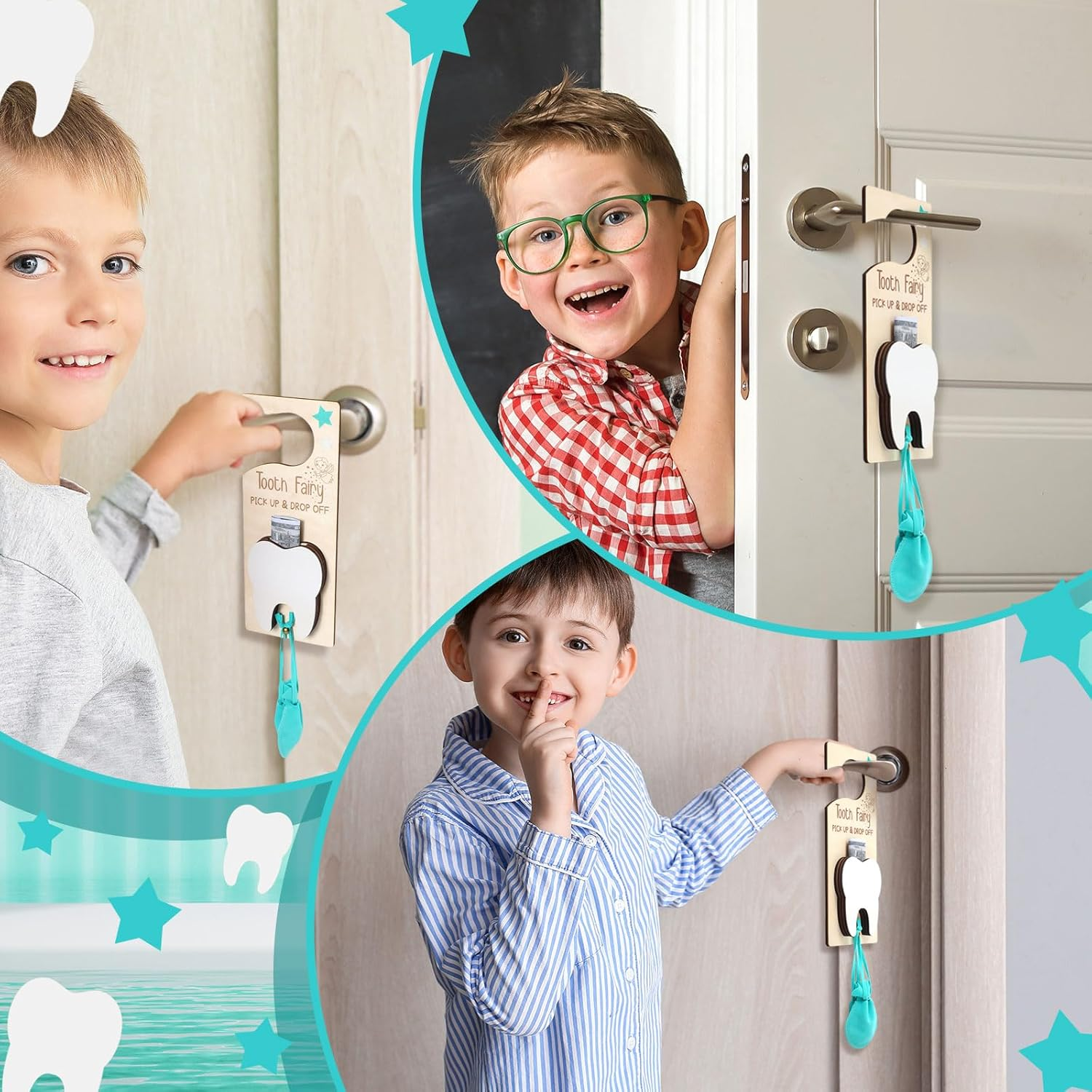 Doublefill Tooth Fairy Holder Bag Hanger with Money Slot Keepsake Bottle Velvet Pouch Tooth Fairy Box Encourage Gift for Lost Teeth Boy Girl Milk(Classic,Lake Blue) - Blue Brown image number 2