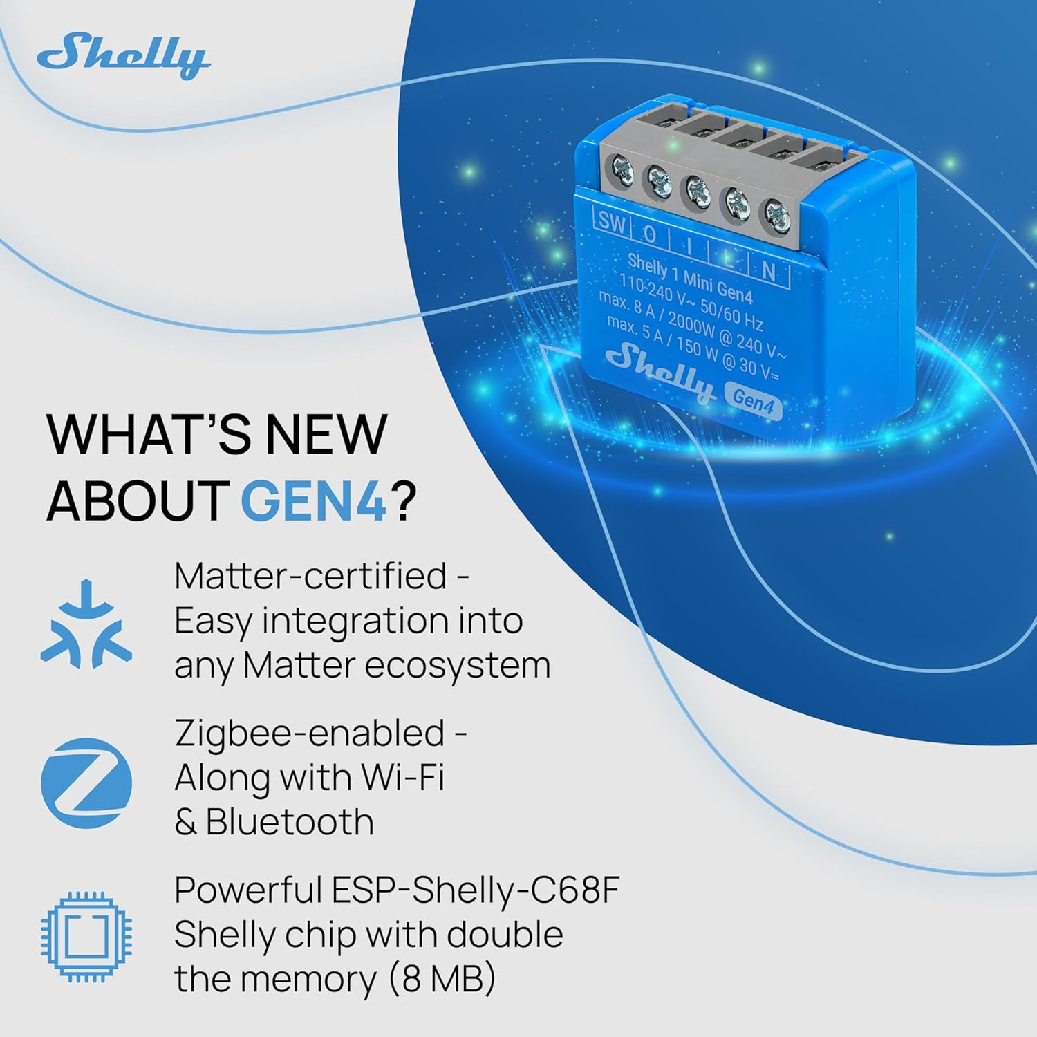 Shelly 1 Mini Gen4 Wifi Smart Relay Switch, 1 Channel, 8A, Potential-Free Contact, Home Automation, Remote Control, No Hub Required, Alexa, Google Home, Apple Homekit, Zigbee & Matter (Pack of 2) image number 5