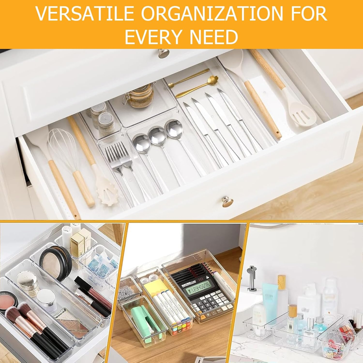 28PCS Drawer Organiser Set, 4 Sizes Clear Plastic Organisers for Vanity, Desk & Bathroom &ndash; Versatile Storage for Makeup, Jewellery & Small Itemsstackable Drawer Organizers, Ideal for Home Organisation image number 1