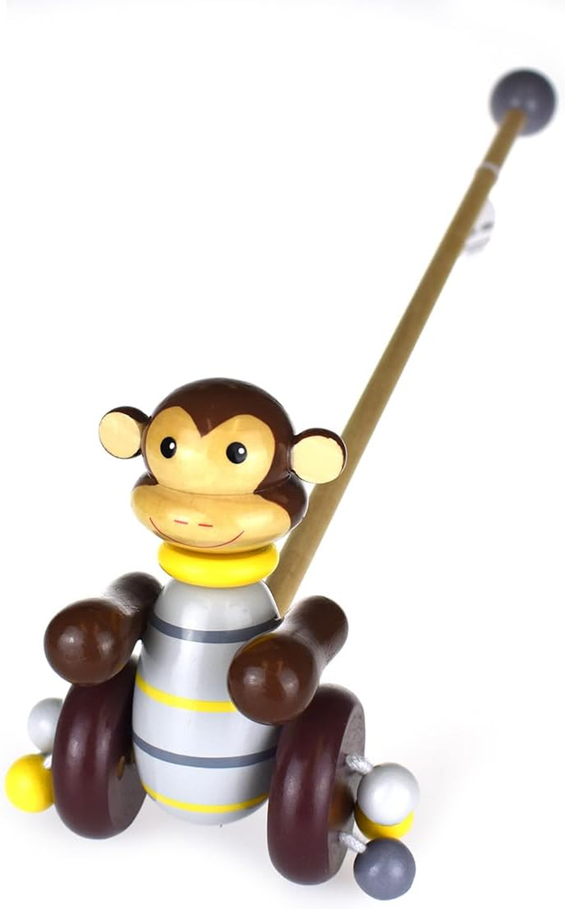 Kaper Kidz Push-A-Long Monkey - Wooden Monkey Push Toy for Kids image number 1