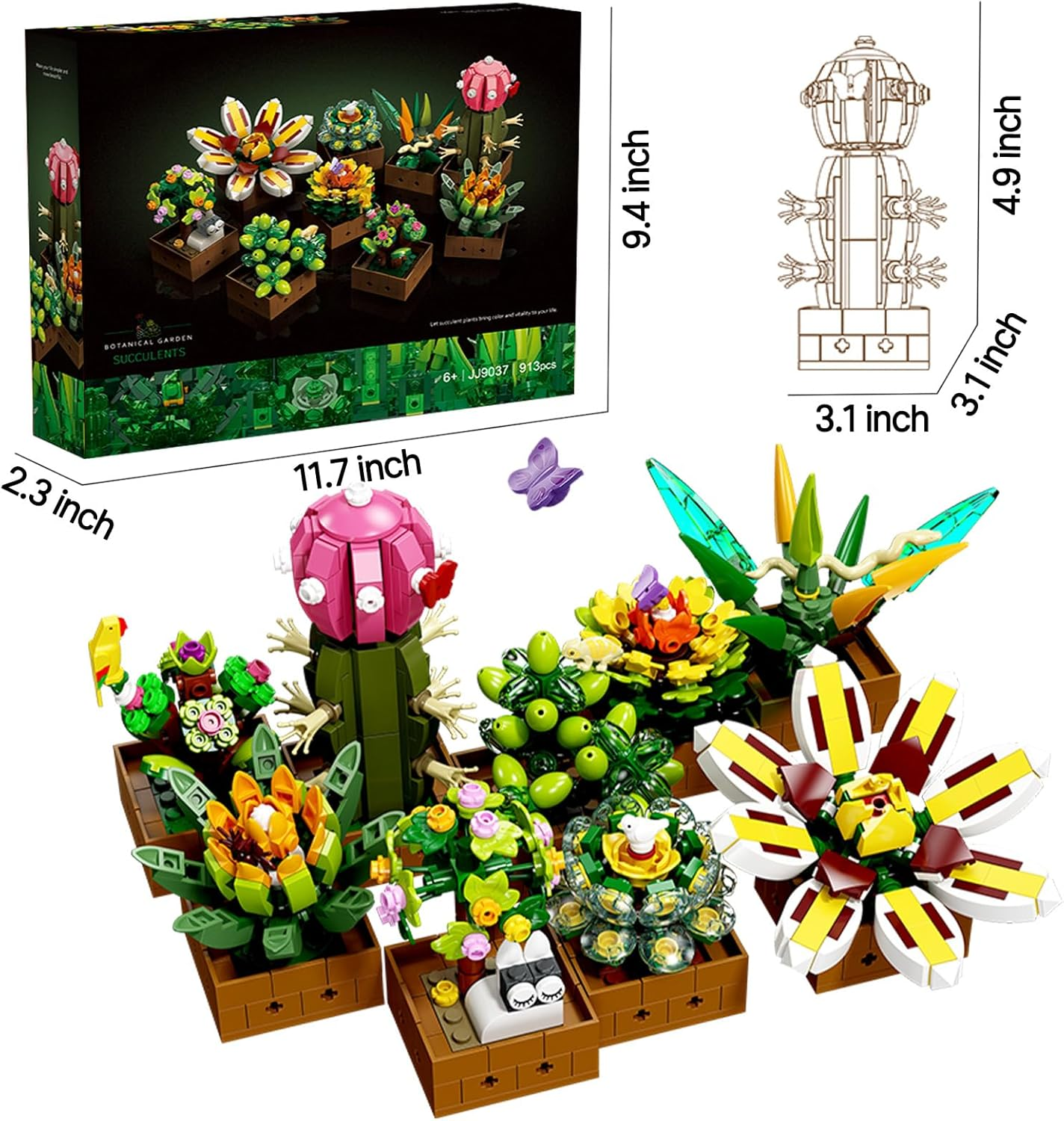 Succulent Flowers Botanical Collection Building Set Tiny Succulent Bonsai Plant Set for Adult Home D&eacute;cor, Botanical Collection, Ideas Gifts for Girls Women 913 Pieces image number 1
