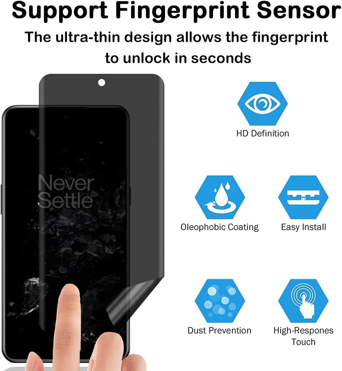 BCHKLAI Privacy Screen Protector for Oneplus 10T 5G [Pack of 2], Privacy Screen Film, Scratch-Resistant, Anti-Fingerprint, Bubble-Free, Anti-Spy Flexible TPU Screen Protector for Oneplus 10T image number 2