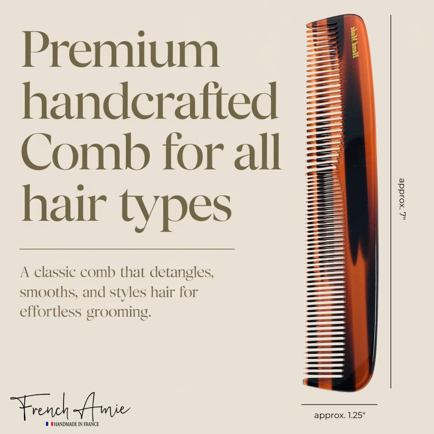 French Amie Sleek Handmade Tortoise Shell 7 Inch Long Celluloid Acetate Hair Dressing Combs 2 Pcs for Girls and Women image number 6