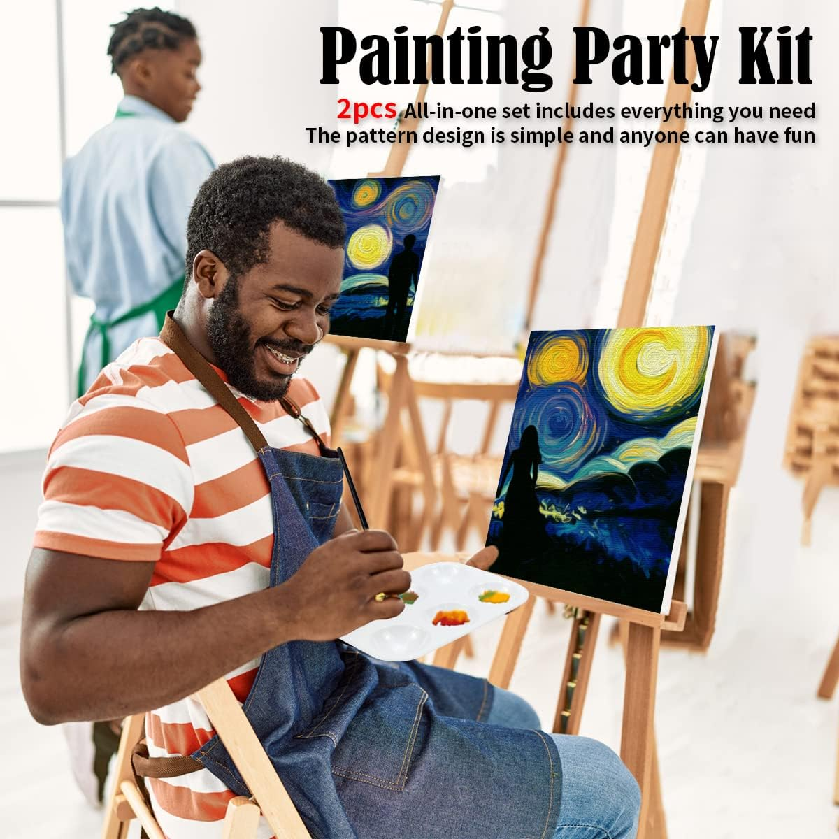 VOCHIC Couples Paint Party Kits Pre Drawn Canvas for Adults for Paint and Sip Date Night Games for Couples Painting Kit 8X10 Starry Sky Couple (2 Pack) Valentine