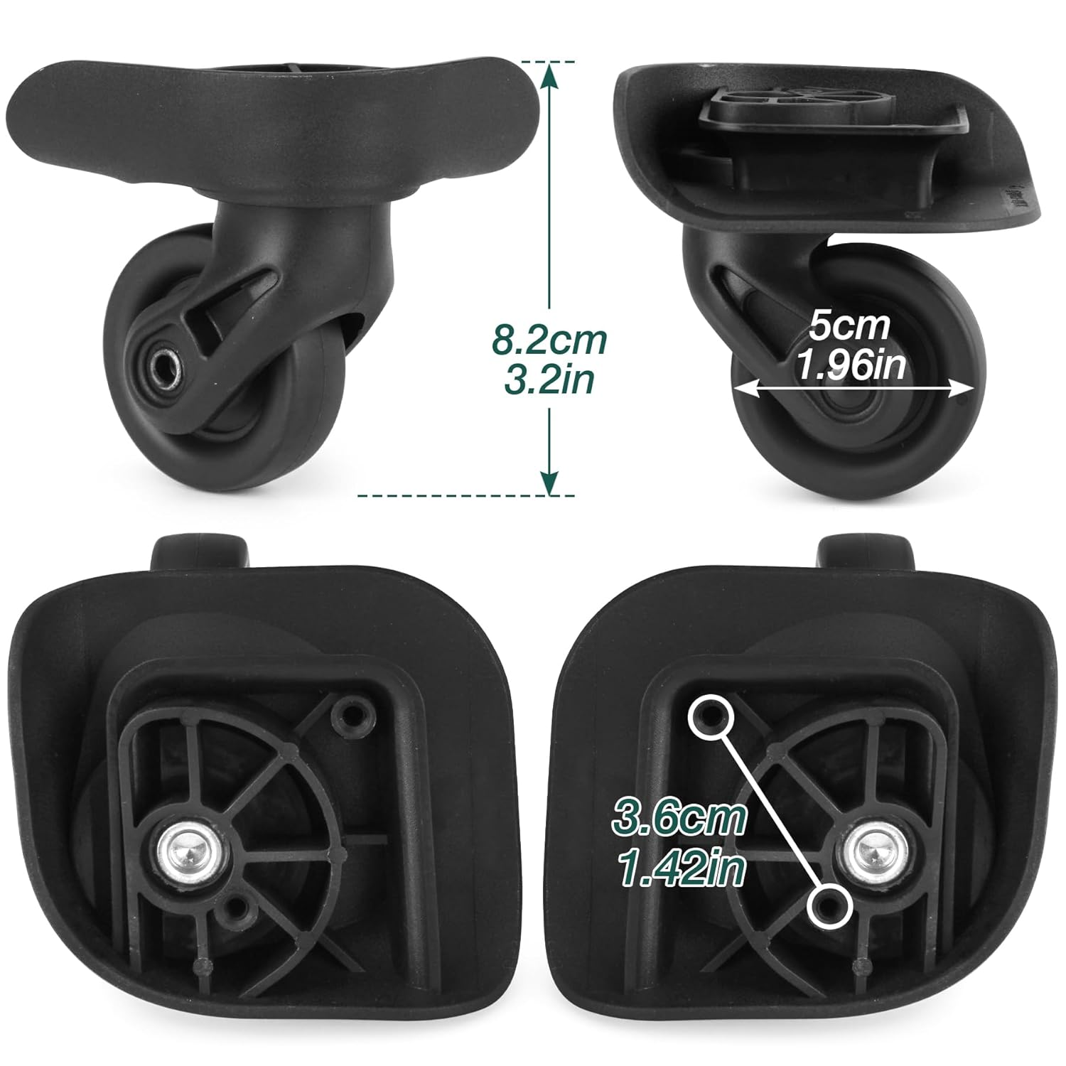 Ech.Apr 2Pcs Luggage Wheels Replacement, Plastic Luggage Suitcase Wheels, 360 Degree Rotation Wheel, Black, Black, 2Pcs, Ea237 image number 6