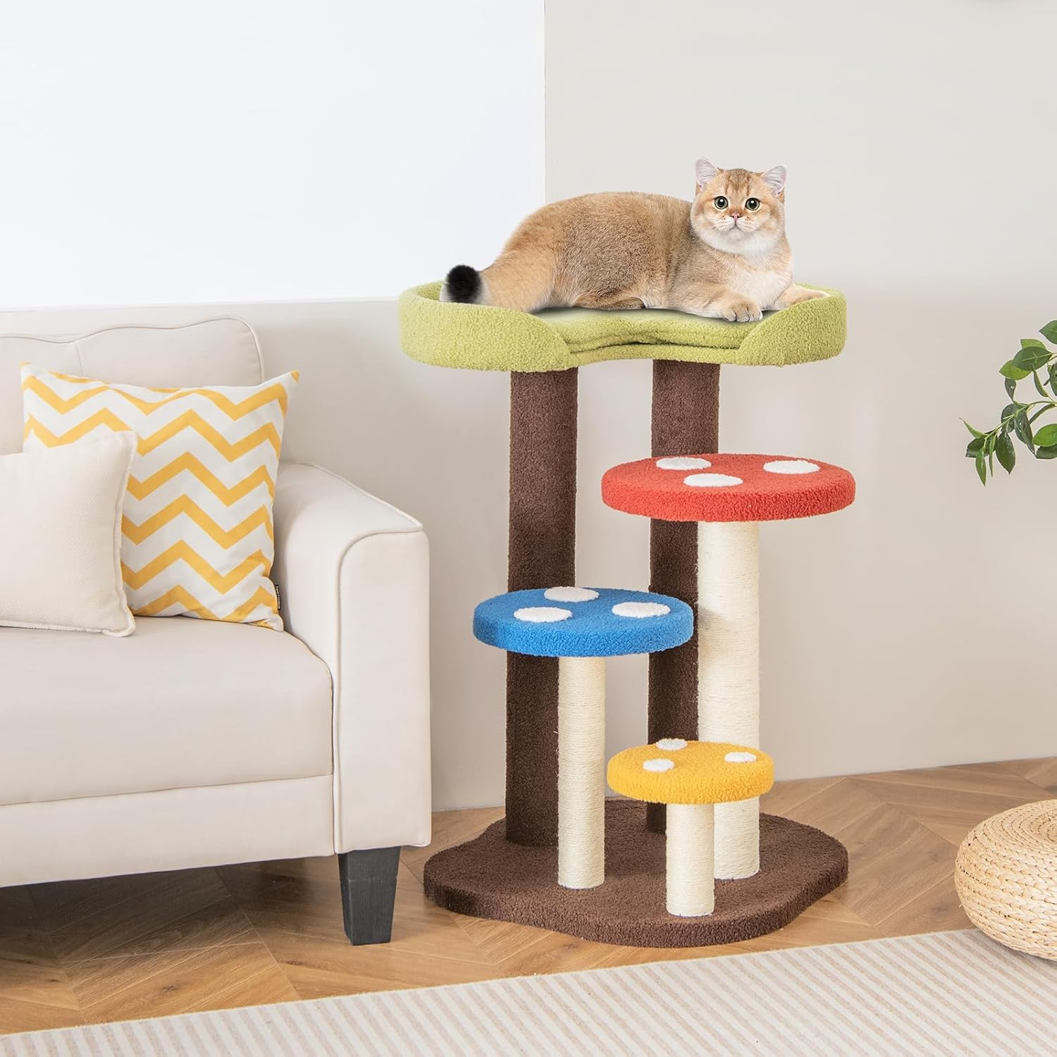 Cat Tree Mushroom, Cutecostway Cat Tower for Indoor Cats with Scratching Post, Unique Multi-Level Cat Furniture, Pet Play House Cat Activity Center for Kitten image number 3