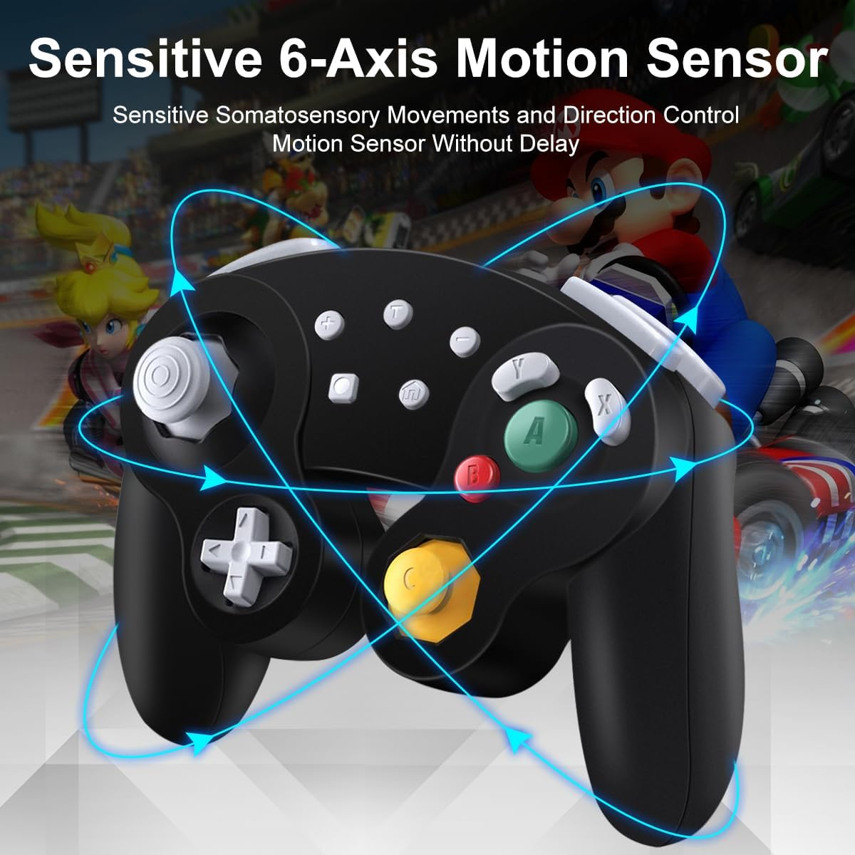 ADHJIE Wireless Gamecube Controller for Nintendo Switch,Wireless Switch Pro Controller for Nintendo Switch/Pc/Steam,One-Button Wake Up,6-Axis Gyro Motion,Turbo & Auto Turbo(Black) image number 1