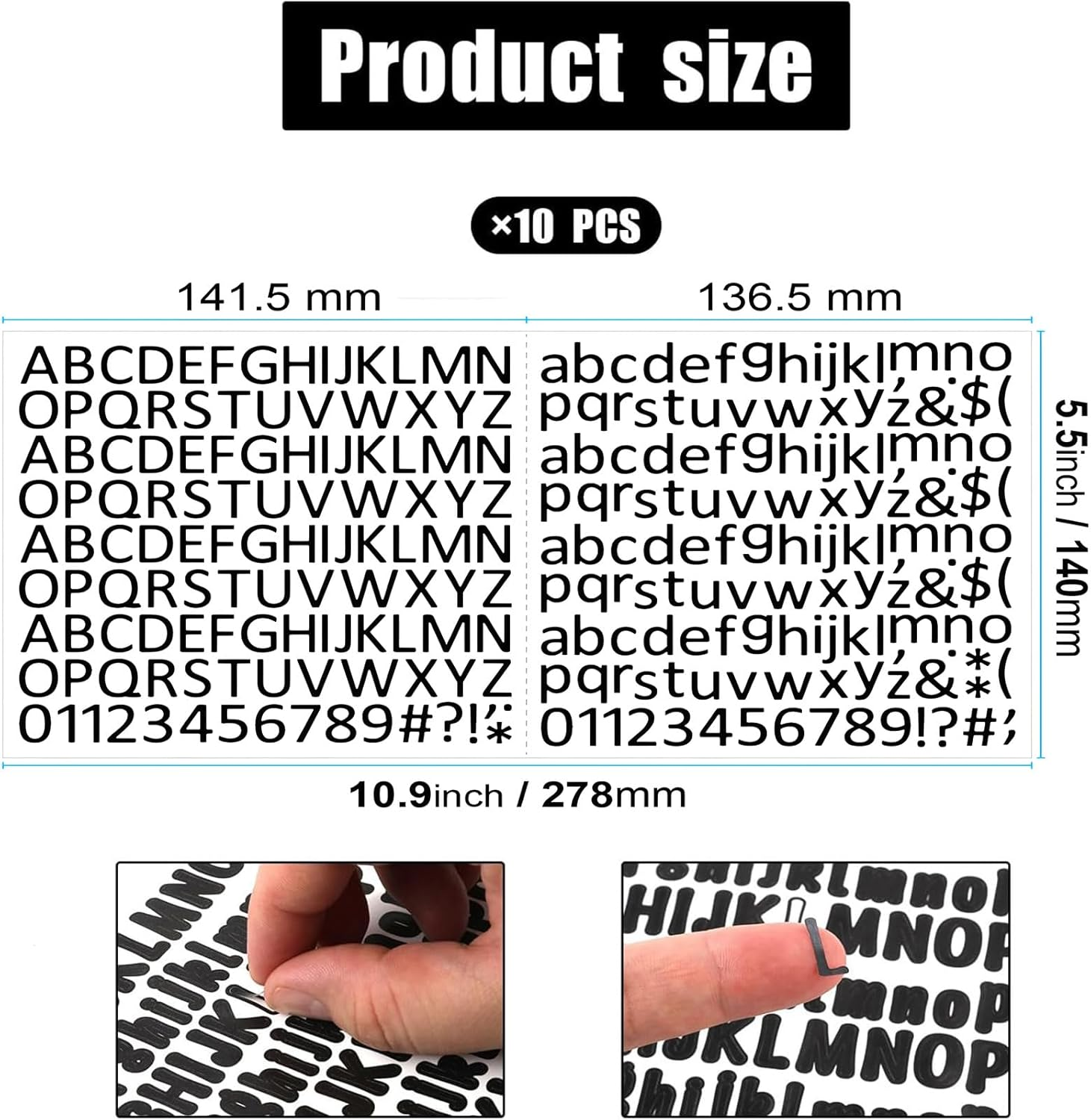 Letters Stickers, 10 Sheets Vinyl Alphabet Stickers 1/2 Inch Uppercase & Lowercase Stick Board Small Decals Scrapbook Classroom (Black) image number 3