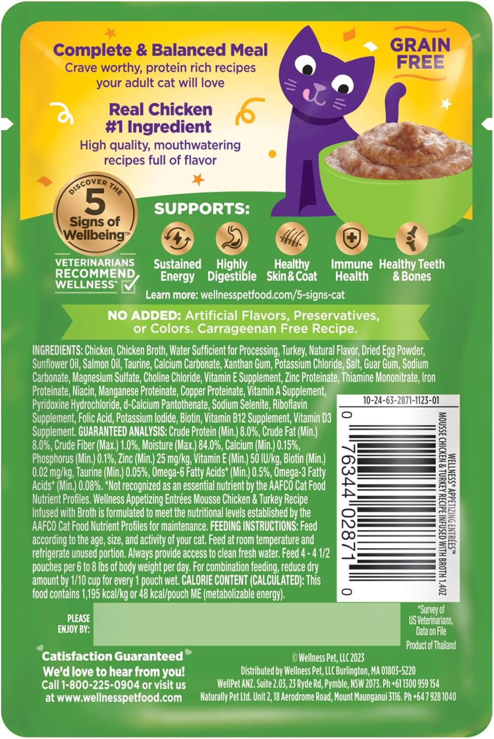 Wellness Appetizing Entr&eacute;es Mousse Adult Wet Cat Food, Natural, Protein-Rich, Grain Free, 40G, 8 Pack (Chicken & Turkey Recipe) image number 1