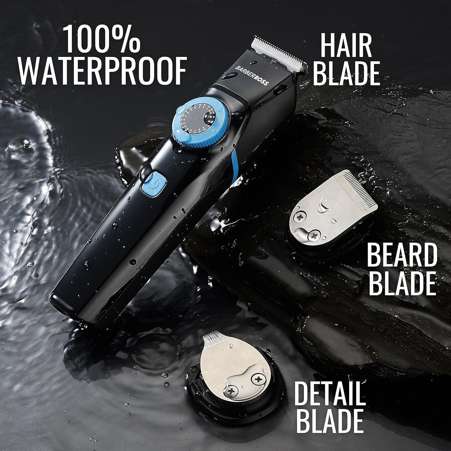 Barberboss 3 in 1 Grooming Kit for Men, Hair Beard and Detail Trimmer, Precision Wheel, Cutting Blades, Oil and Charging Lamp, USB Rechargeable and 100% Waterproof QR-6087 image number 5