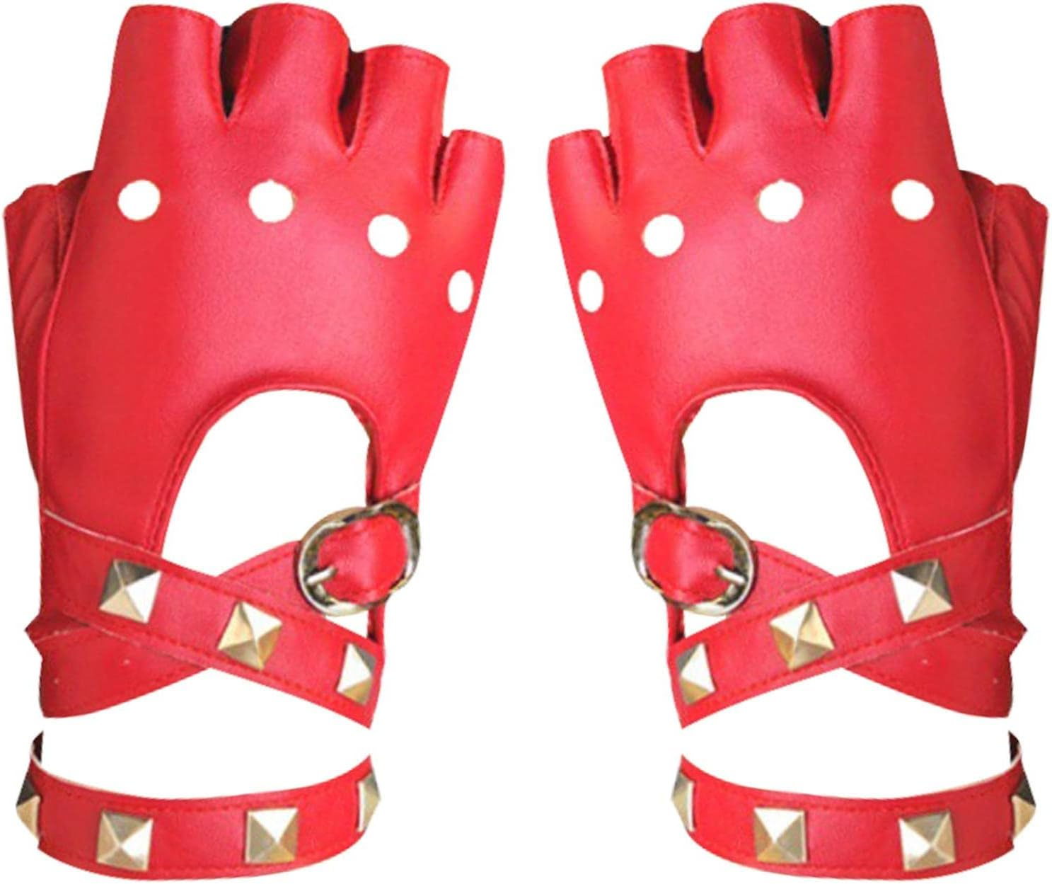 Punk Gloves,Hollow Rivet Fingerless Black Gloves | Kids PU Leather Fingerless Gloves, Outdoor Sports Cycling Cosplay Performance Half Finger Glove for Boys,