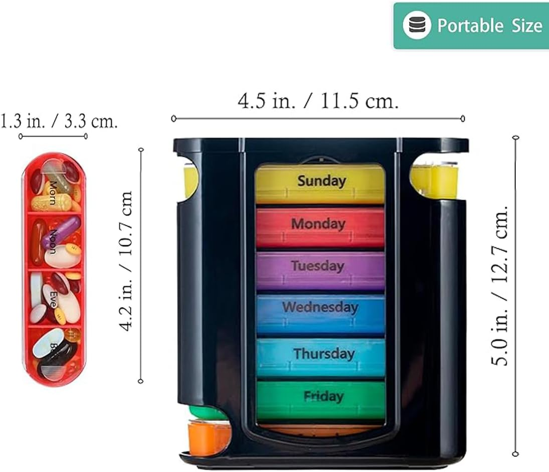 Stackable Daily Pill Organizer(4 Times a Day), Weekly Medication Reminder, Premium Weekly AM/PM Pill Box with 7 Individual Stacking Cases for Vitamins, Medication, Supplements, Fish Oils image number 5