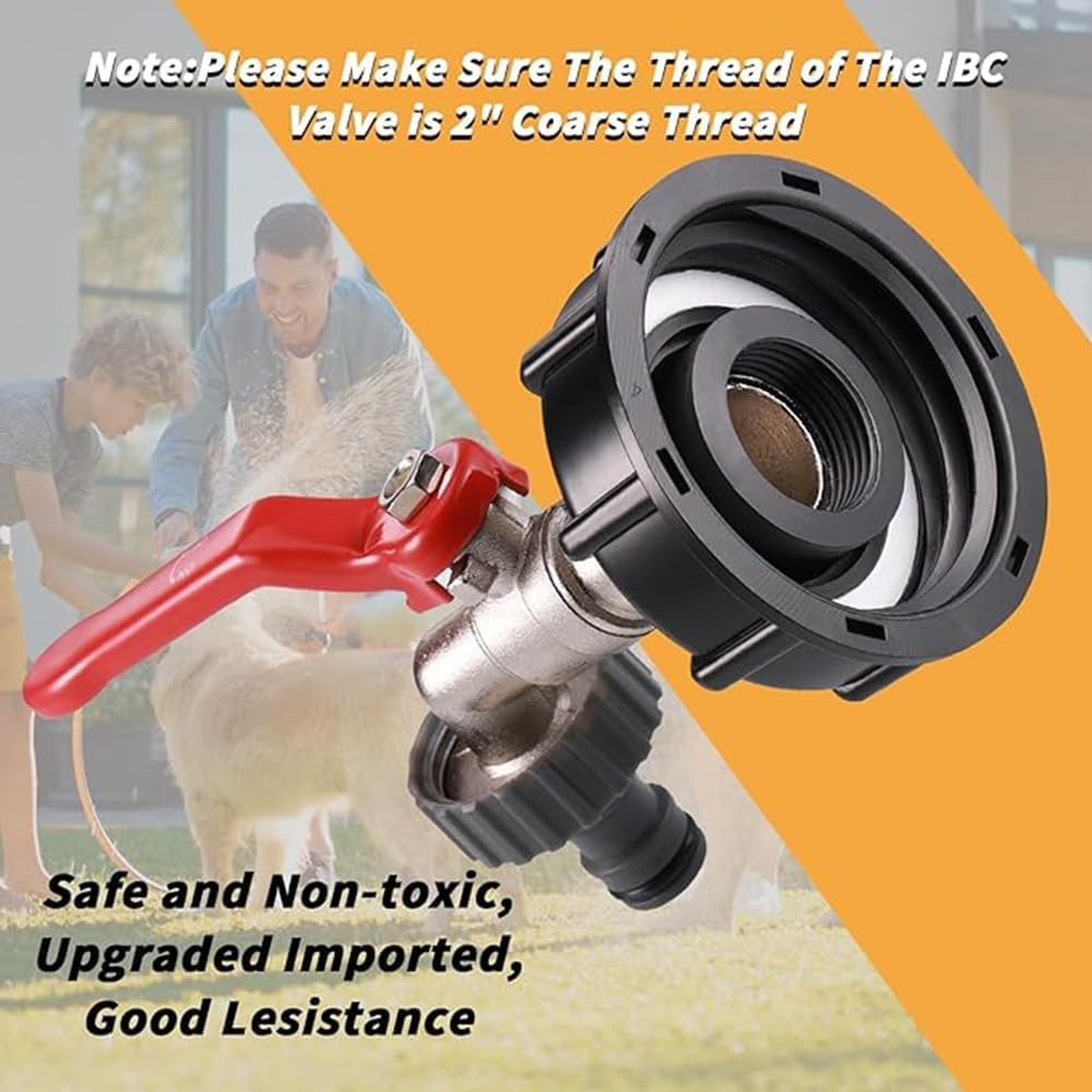 IBC Tank Adapter 1/2"Connector Adapter Fittings Tool S60X6 Yard Garden Water Tap Hose with 1/2" Hose Water Storage Tank IBC Tank Adapter Leakproof Replacement Fitting Parts (Red) image number 1