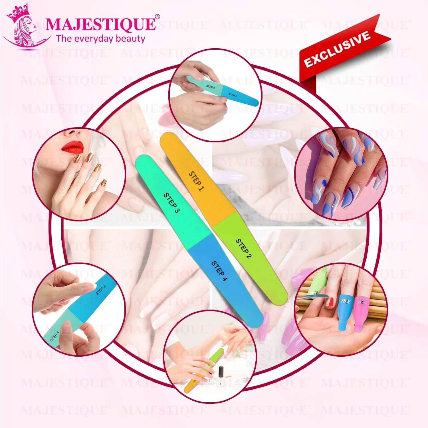 Majestique 4 in 1 Nail File and Buffer for All Purpose - Nail Buffer Block. Nail Shiner. save Time and Money, 4 Fingernail Files in 1, Professional Care Manicure Tools. Nail Care 1 Pack