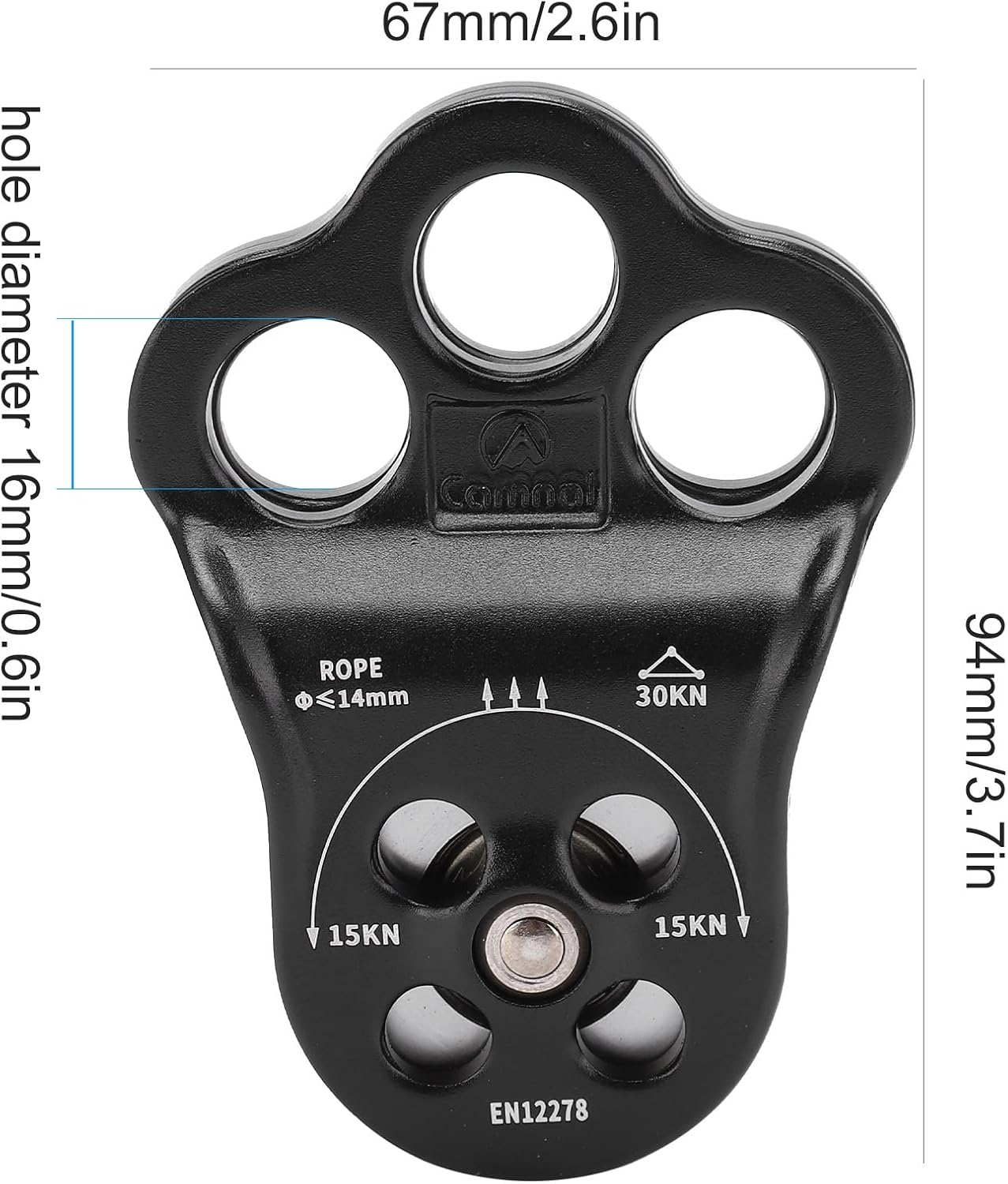 30KN Climber Pulley with Anodized Coloring for Arborist Tree Climbing, Rigging, Hauling & Mountaineering, Sturdy Black Pulley for Expansion image number 2