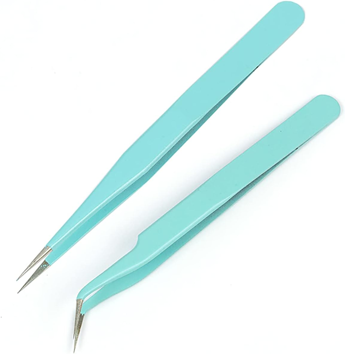 MAXLEAF 2Pcs Stainless Tweezers Straight Curved Tweezers for Stickers Eyelash Extensions Precision Electronics Nail Rhinestone Jewelry, Scrapbooking Tools (Yellow)