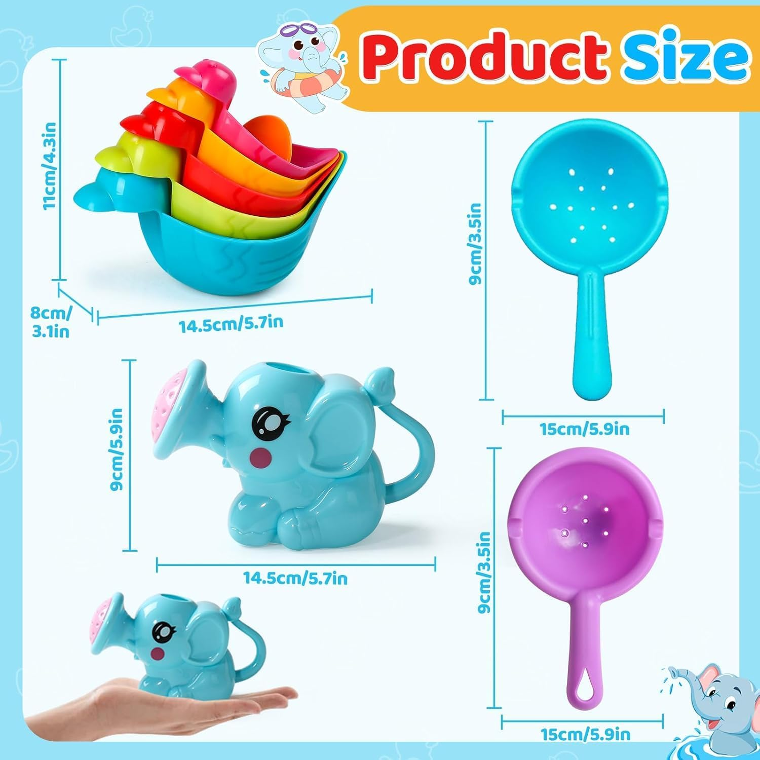 8PCS Mold Free Baby Bath Toys for Toddlers 1-3 , Floating Duck Bathtub Set for Sensory Play | Christmas Birthday Gift for 1 2 3 Year Old Boys & Girls image number 5