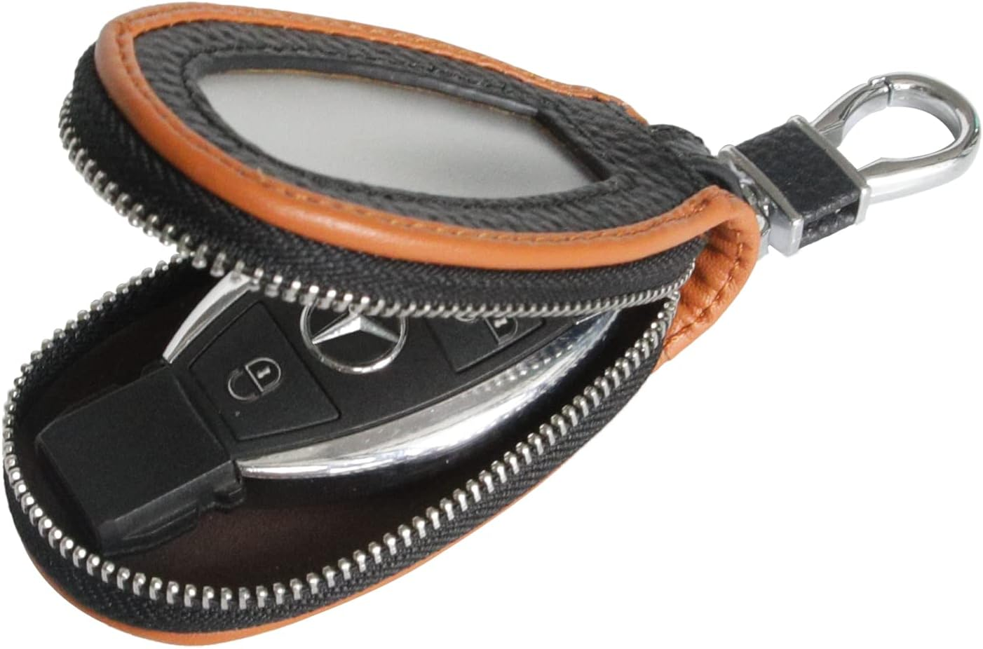 Universal Premium Car Key Fob Case Genuine Leather Car Smart Key Fob Holder for Remote Key Fob, Black-Brown, One Size image number 6