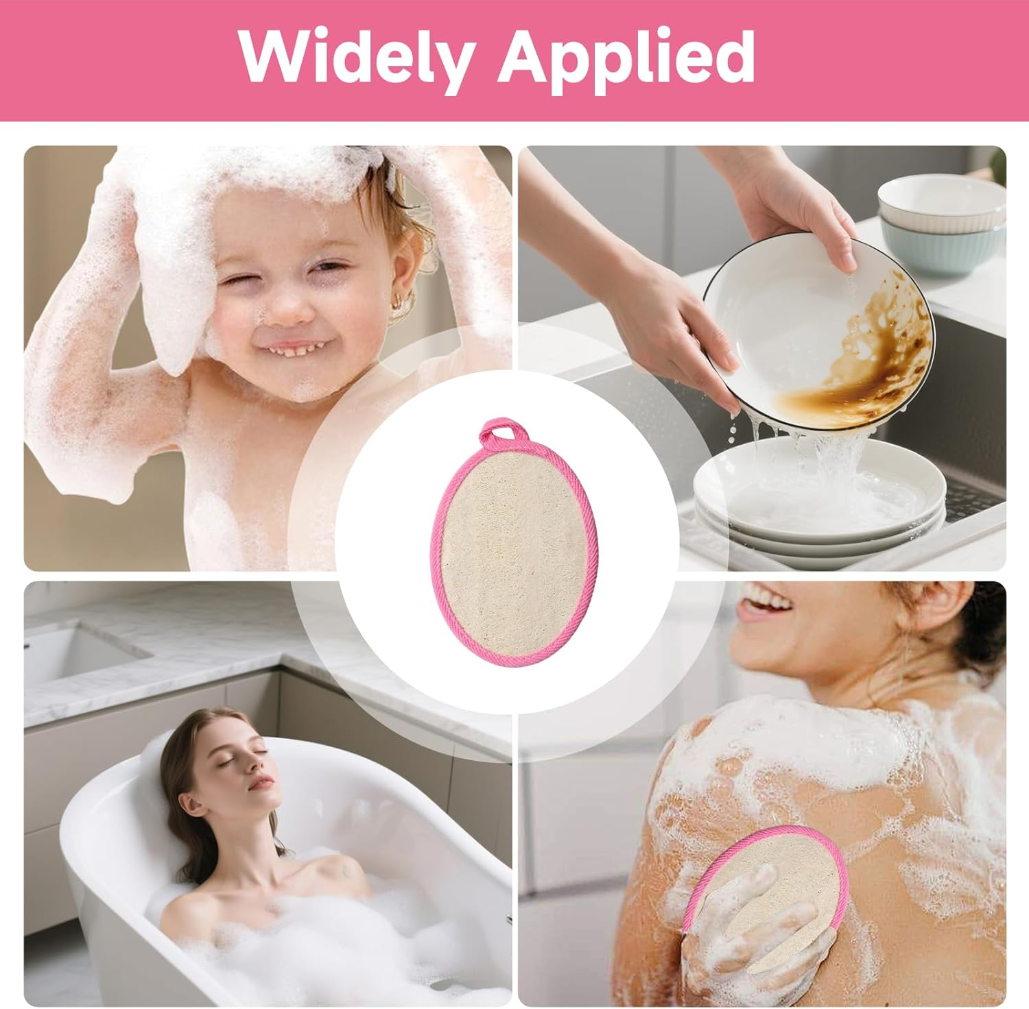 Shingidea 4 Pcs Natural Loofah Sponge Body Scrubbers 11X15Cm with Hanging Rope,Exfoliating Shower Loofah for Women and Men,2 White and 2 Pink Bath Sponges for Daily Skin Exfoliation and Cleansing image number 6