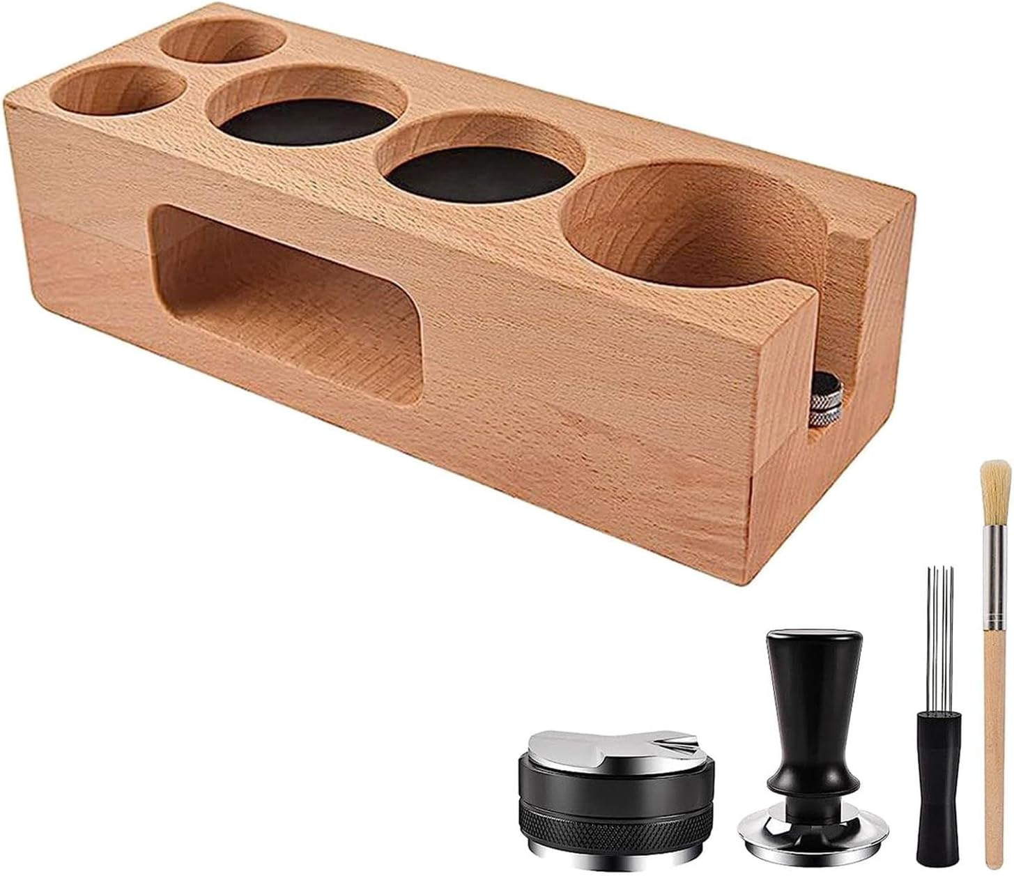 Leefasy Wood Coffee Filter Tamper Holder Kits Espresso Accessories Kits Espresso Tamping Stand Set for Shop Worktop Tearoom Counters Coffee Bar, 54Mm image number 4