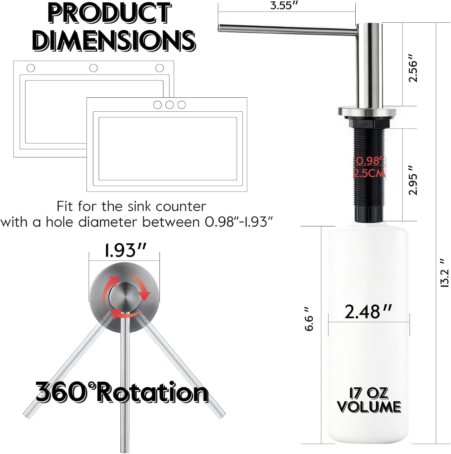 Soap Dispenser for Kitchen Sink Brushed Nickel Stainless Steel Countertop Pump Hand Lotion Built in Bottlend Lotion Built in Bottle image number 1