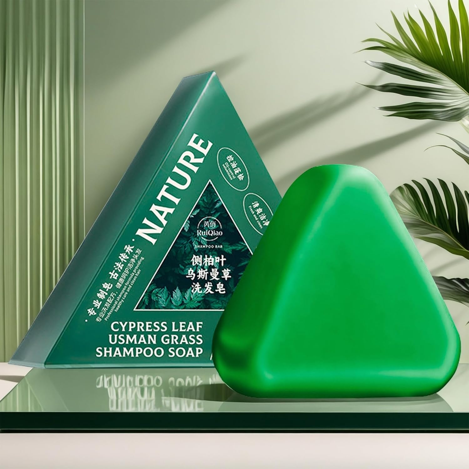 Depehelp Nature Triangle Shampoo Bar, Nature Seven Green Soap Shampoo, Usman Grass hampoo Bar, Calming & Strengthens Hair for Women and Mens image number 4