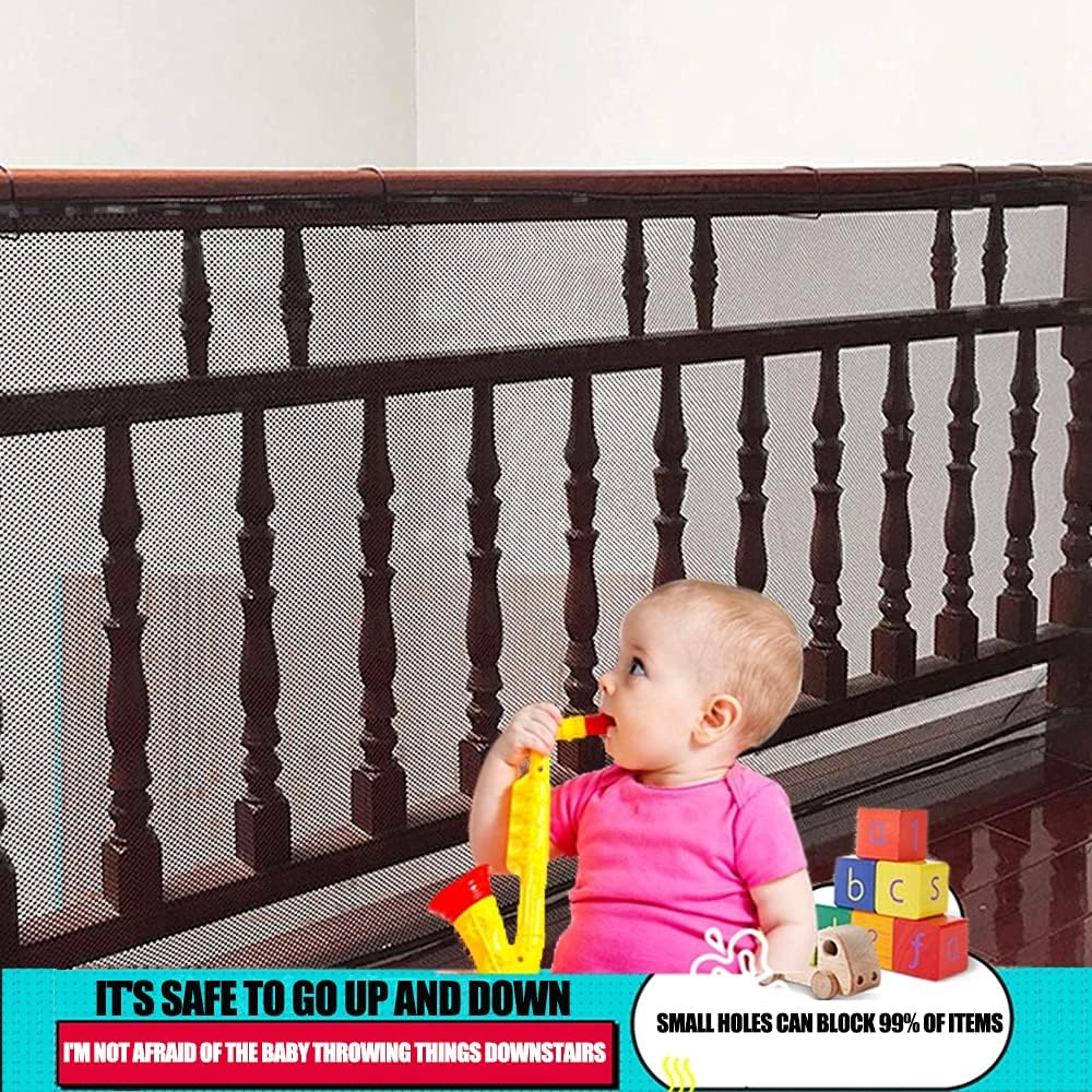 3 Metre Stairs Protective Net, Stair Railing Safety Net, Stairs Railing Fence Mesh, Safety Net for Children, Protective Net Stairs, Baby Balcony Net (Brown) image number 4