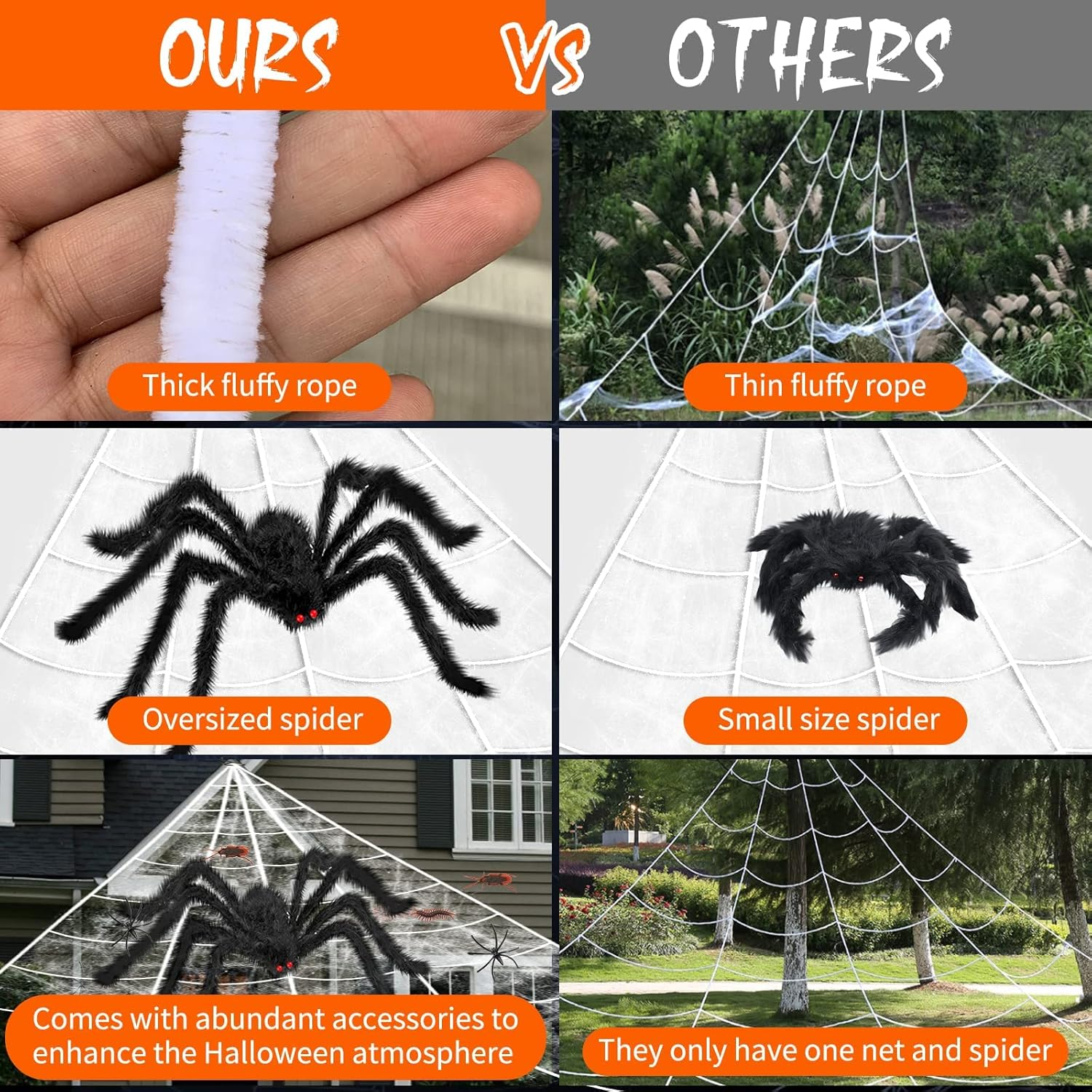 Halloween Decorations Outdoor 16 FT Giant Halloween Spider Web, 60'' Large Spider + 20 Spiders and 40G Stretch Cobwebs Triangular Spider Web Halloween for Haunted House Yard Lawn Party Halloween Decor