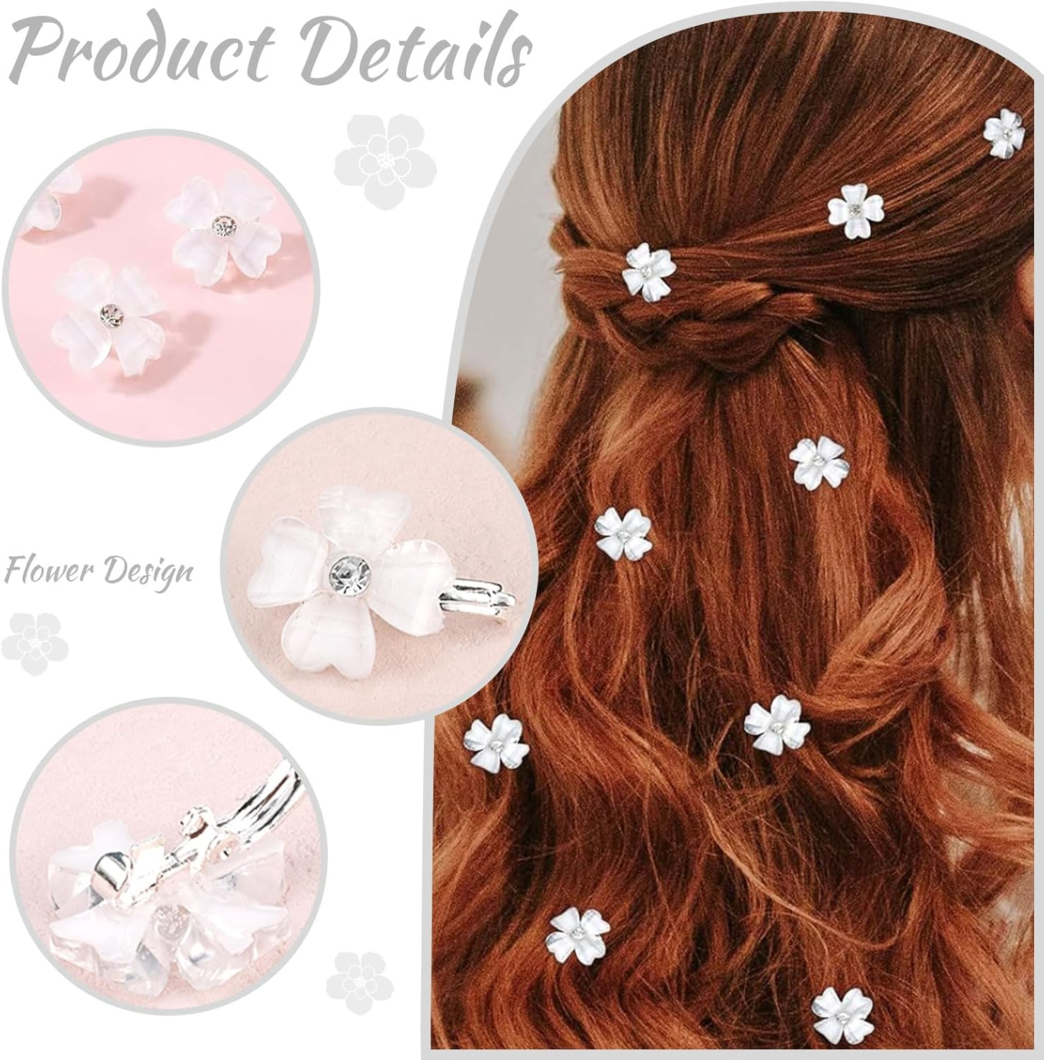 Mezrkuwr 10Pcs Mini White Flower Rhinestone Hair Clips Small Decorative Hair Clips Wedding Hair Clips Bridal Hair Accessories image number 5