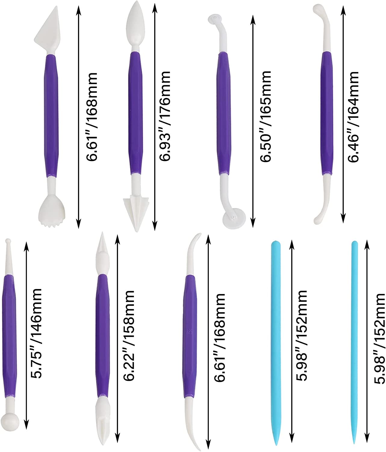 BQLZR Double-Head Plastic Polymer Pottery Clay Sculpture Modelling Carvers Tool Rod with Irregular Shape Edge Set of 9 image number 4