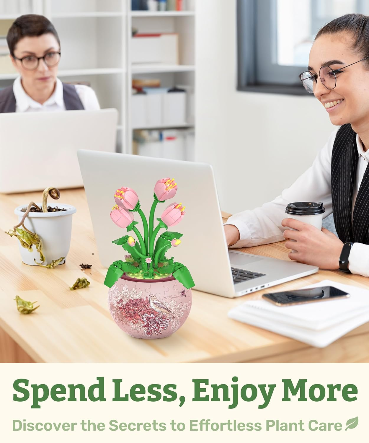 Piecerelax Flower Bouquet Building Decoration Set - Artificial Flowers Mini Bricks Potted Tulip Home Accessories or Best Gift Valentine D&eacute;cor for Him and Her Botanical for Adults [KZ1030] image number 4