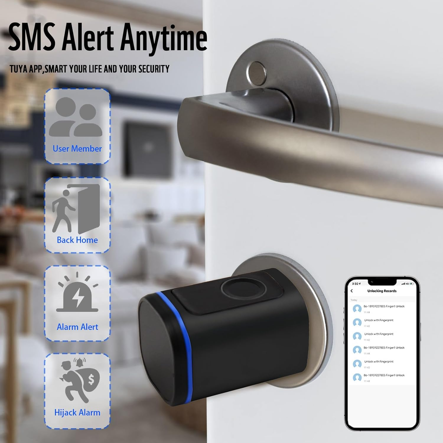 Intelligent Door Locks Fingerprint IC Card Key Cell Phone Application Household Intelligent Electronic Locks Applicable to Wooden Iron Security Door - Black image number 2