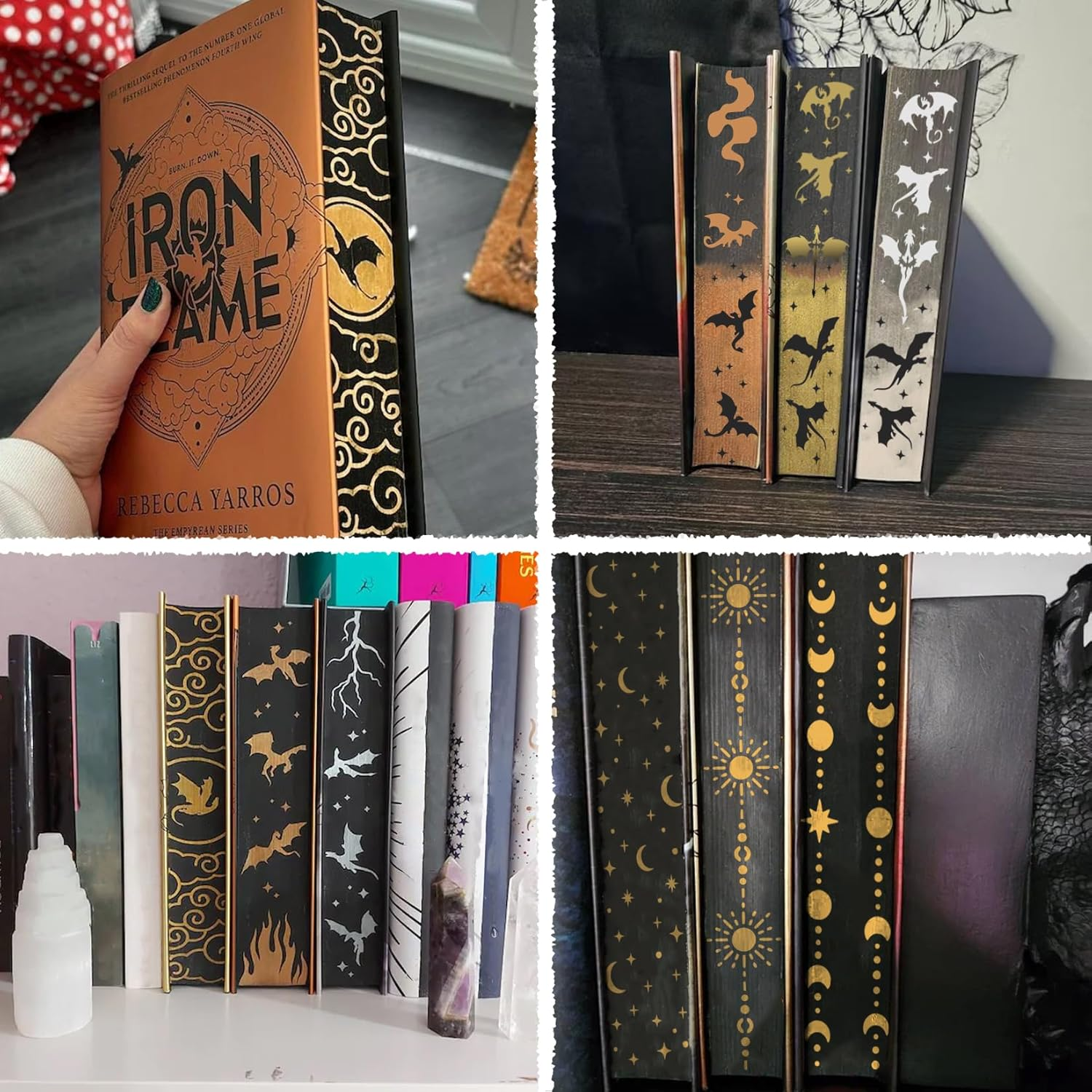 Border Stencils for Painting Moon Star Dragon Book Edge Background Template Paint Stencils for Painting on Wood Burning Art Craft Canvas Furniture Wall(Book16) image number 5