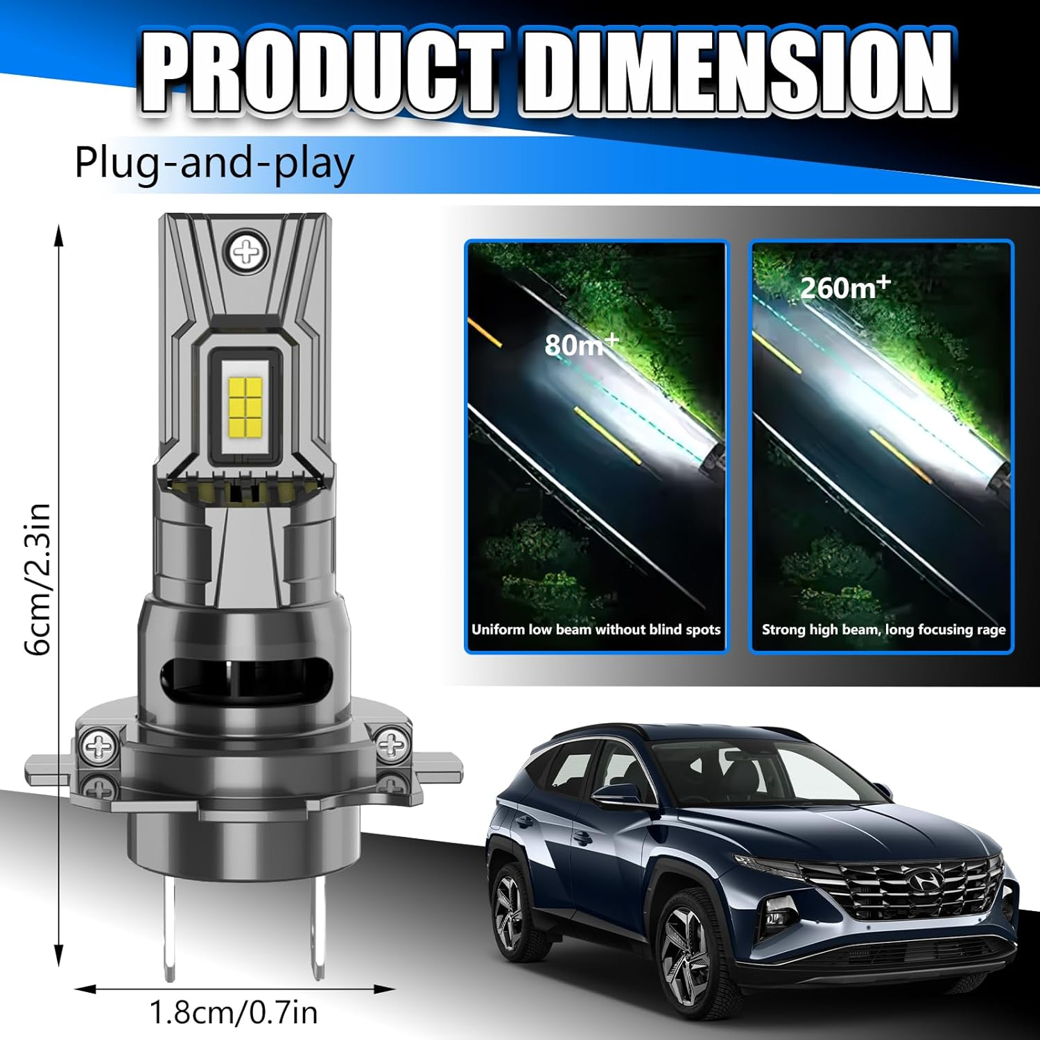 H7 LED Headlight Bulbs 20000LM 6500K White, 1:1 Mini Size Plug & Play, 100,000Hrs, IP68 Waterproof & Canbus Ready for 99% Vehicles - Pack of 2 image number 2