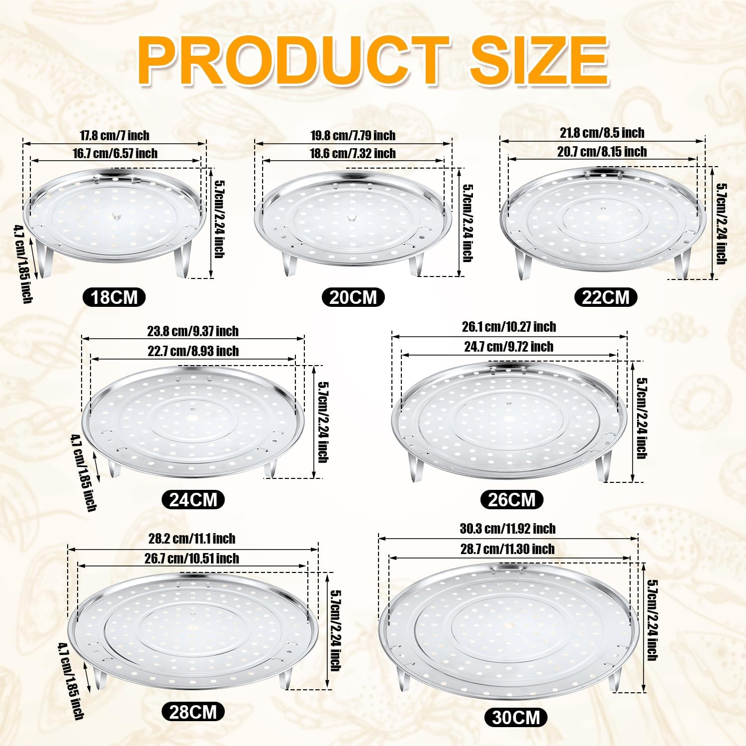 7Pcs Steamer Baskets, Stainless Steel Baking Cooling Steaming Rack round Pot Cooking Rack Stand Holder Multi-Purpose Removable Steam Tray for Air Fryer Instant Pots Cookware Food (7 Sizes, Silver) image number 4