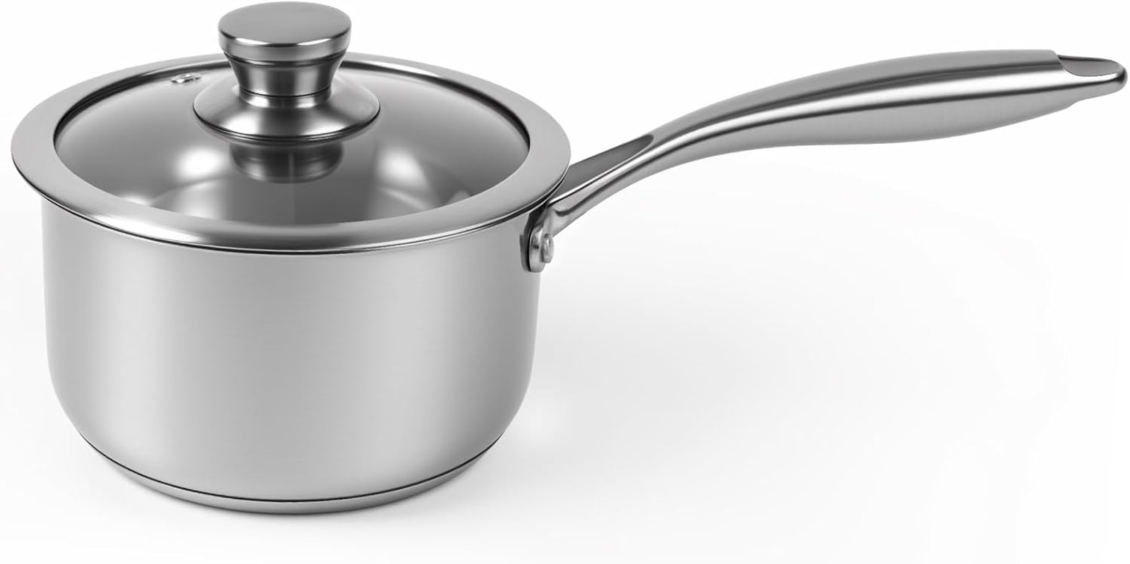 LZONEY 1.3 QT 304 Stainless Steel Saucepan with Lid, Professional Thickened Tri-Ply Milk Pan with Long Heatproof Handle, Non Toxic & Healthy, Dishwasher Safe