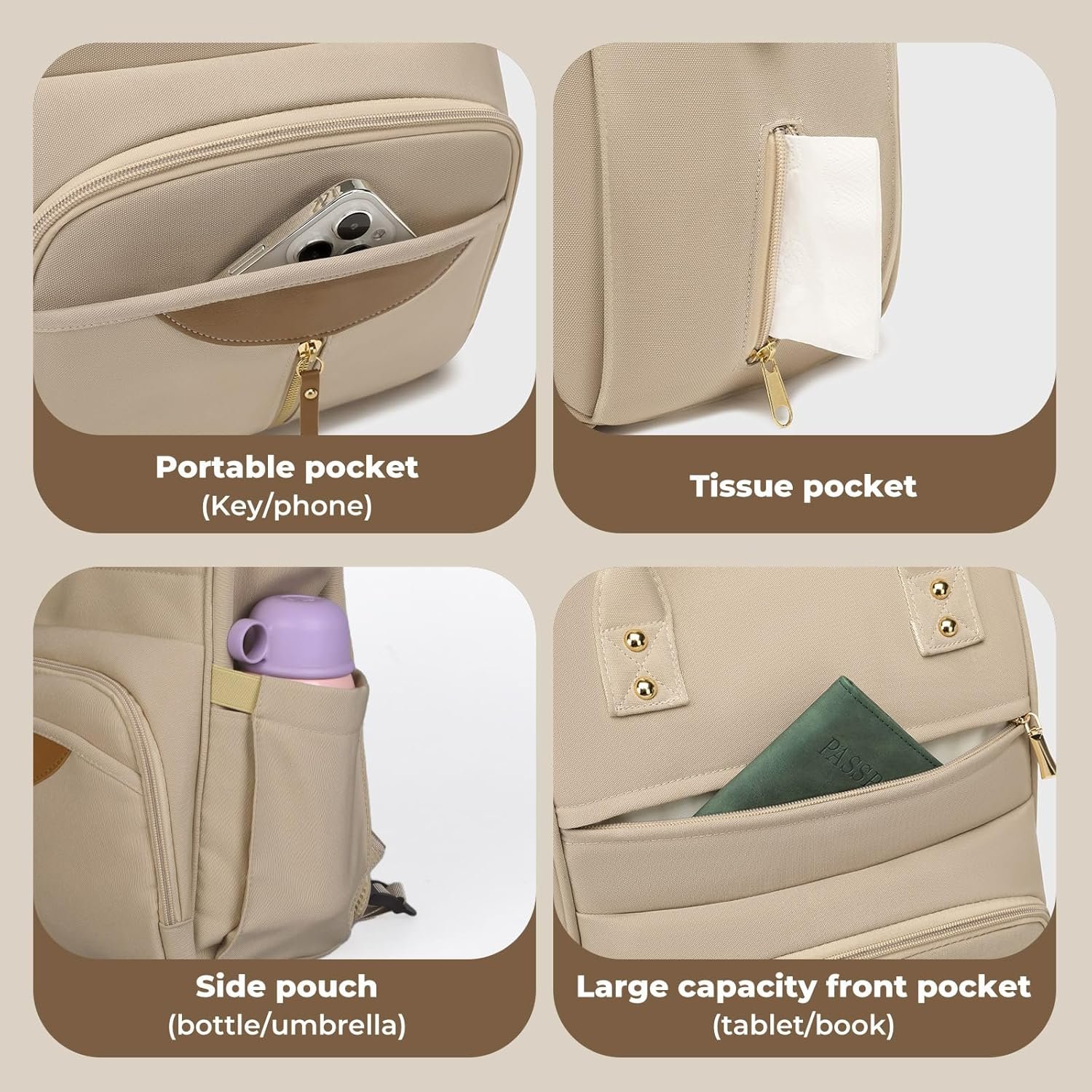 Bopeep Nappy Changing Bag, Multifunctional Waterproof Travel Diaper Bag Backpack with Diaper Changing Pad Baby Care Bag with Stroller Straps Baby Stuff Travel Backpack image number 4