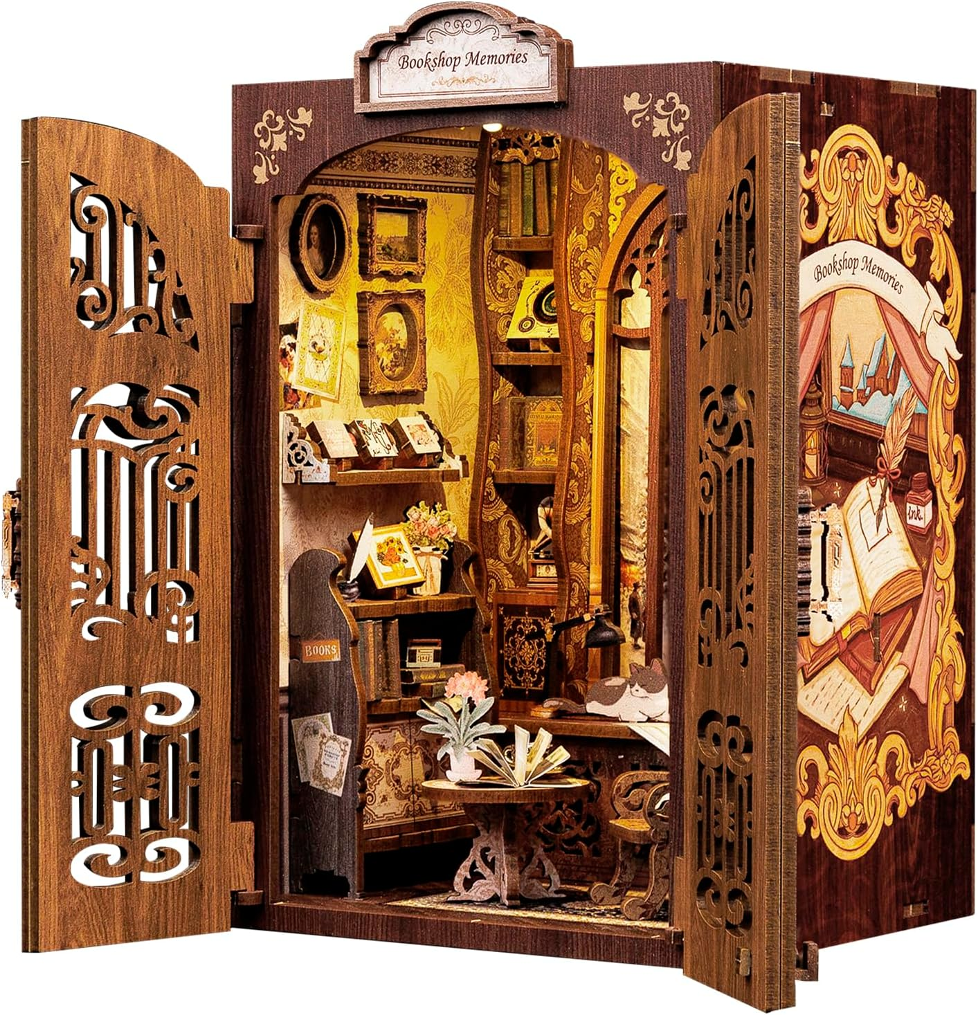 CUTEBEE DIY Book Nook Kit,3D Wooden Puzzle Dollhouse Kit Booknook Miniature Kit DIY Book Nook Kits for Adults and Teens Tiny House Bookshop Memories Model Kits DIY Kits for Gift image number 4